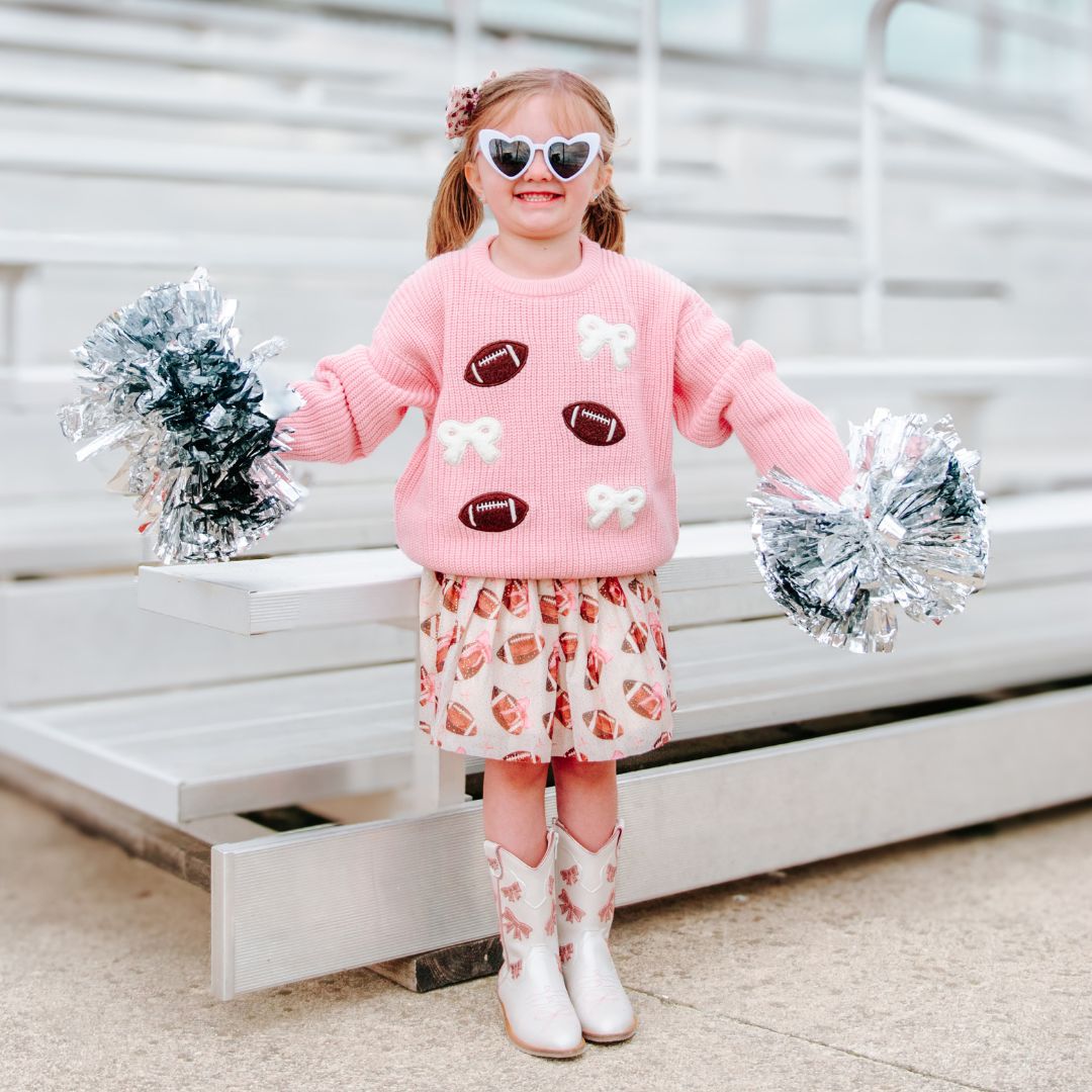 Sweet Wink Sweater - Football Bows Knit