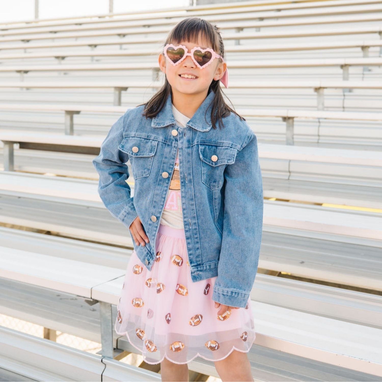 Sweet Wink Denim Jacket - Football Sequin Patch