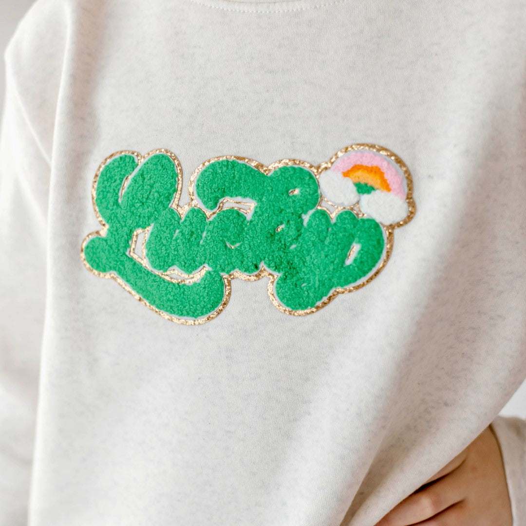 Lucky Script Patch St. Patick's Day Sweatshirt - Kids - Natural