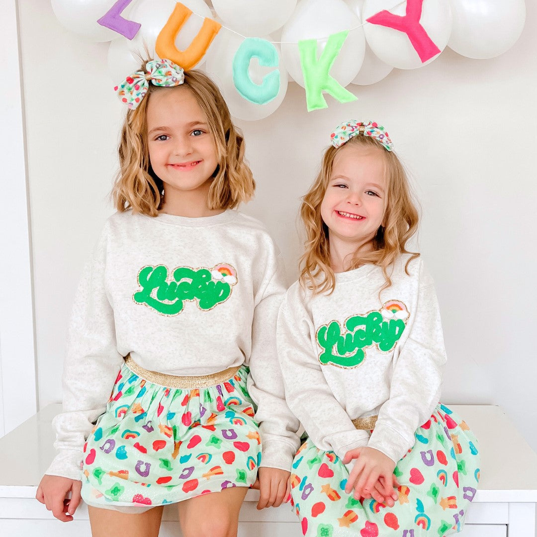 Lucky Script Patch St. Patick's Day Sweatshirt - Kids - Natural
