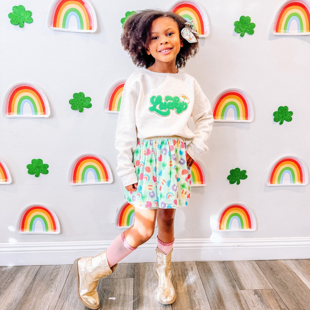 Lucky Script Patch St. Patick's Day Sweatshirt - Kids - Natural
