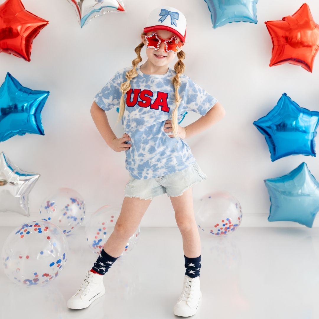 Sweet Wink Shirt - USA Patch - Sky Tie Dye