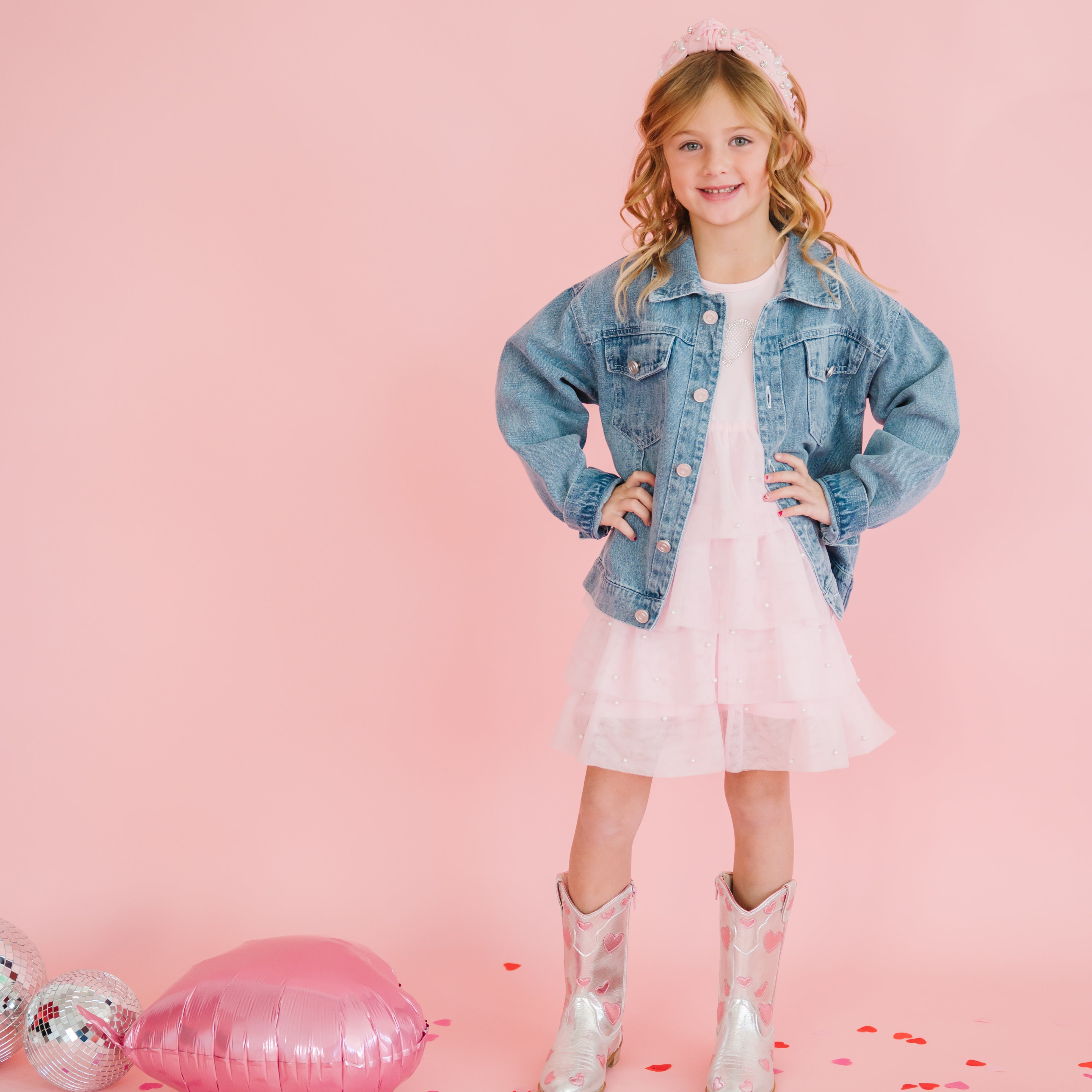 Sweet Wink Denim Jacket - Pearl Heart Patch