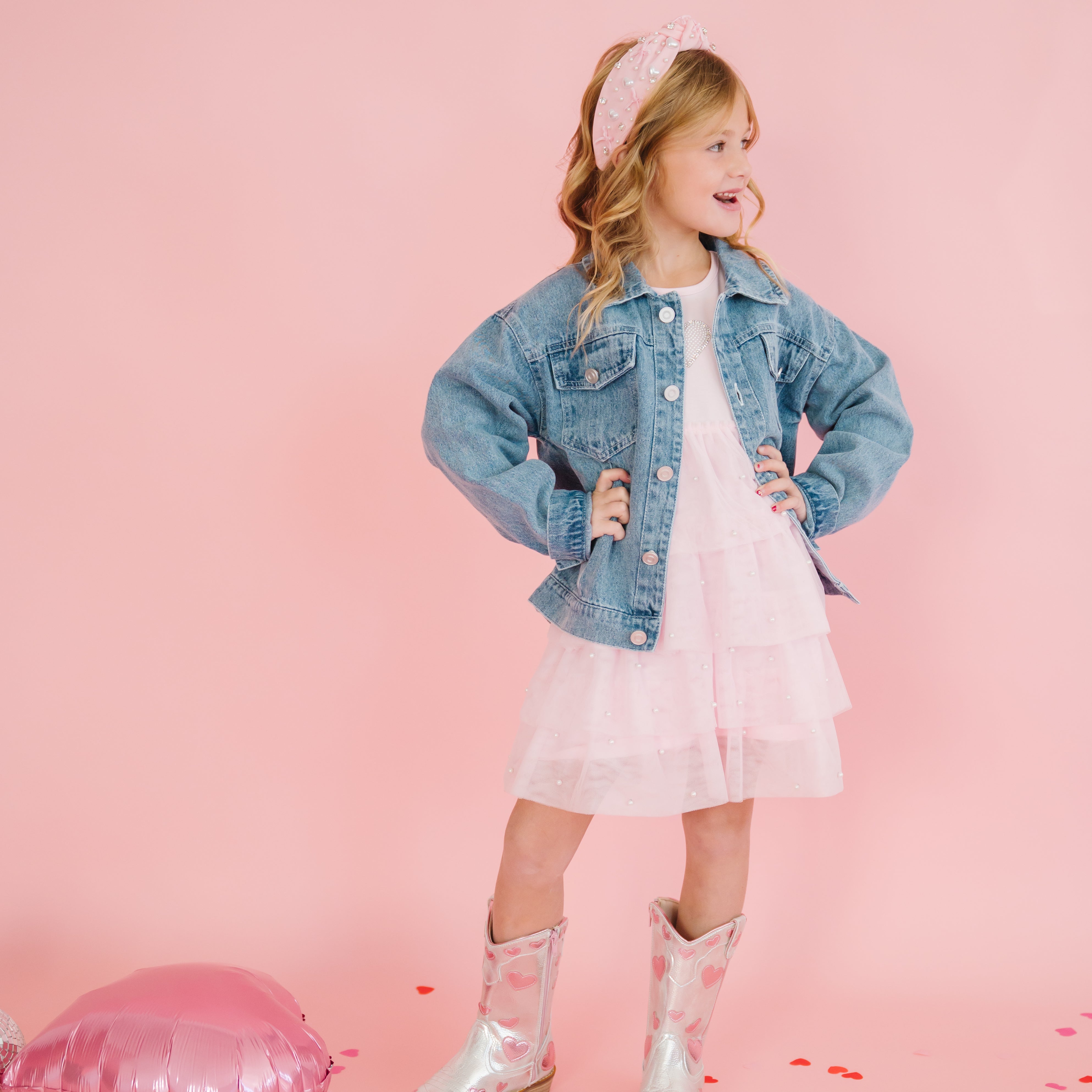 Sweet Wink Denim Jacket - Pearl Heart Patch