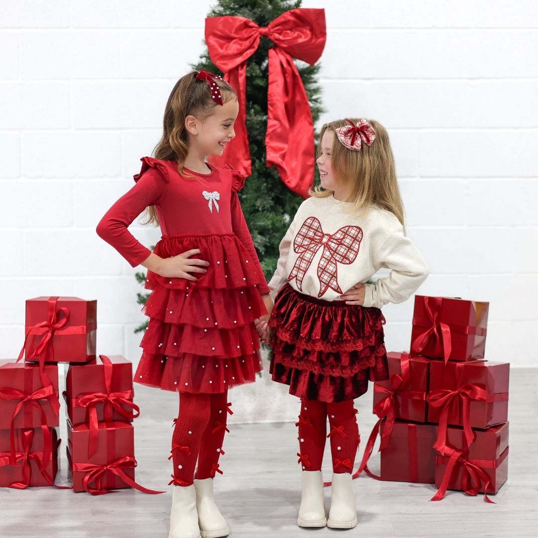 Sweet Wink Skirt - Tiered Ruby Red Velvet