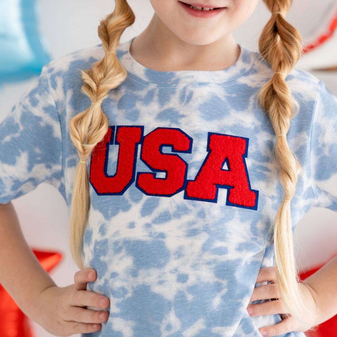 Sweet Wink Shirt - USA Patch - Sky Tie Dye