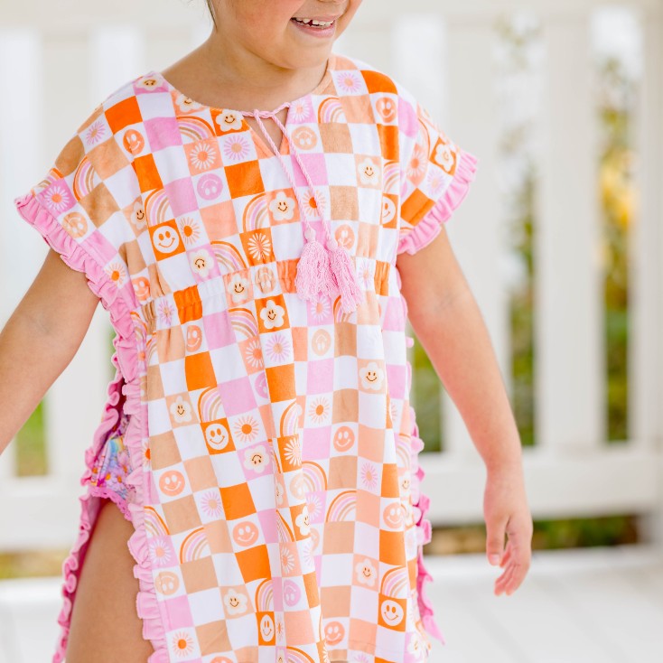 Ruffle Swim Cover - Retro Checker