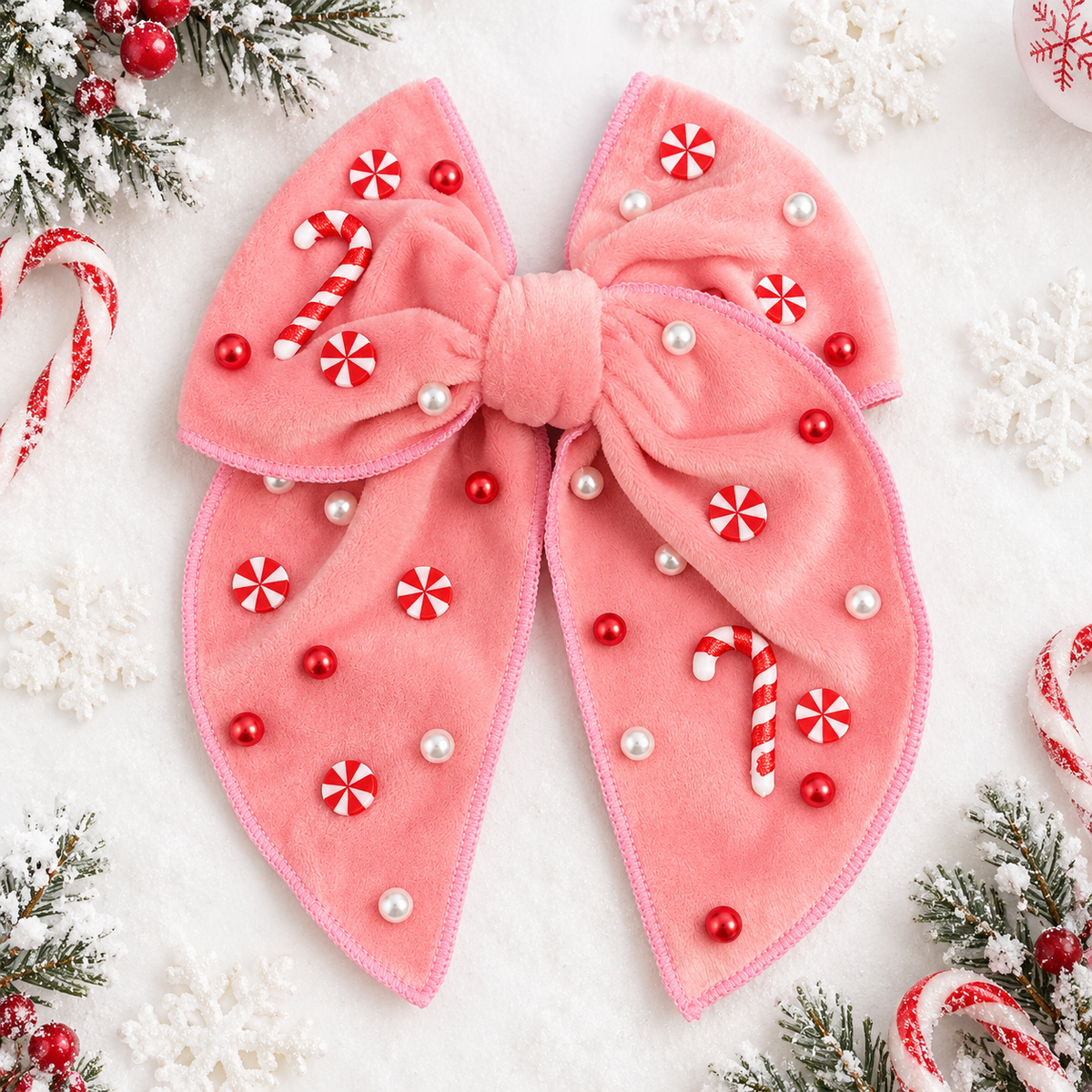 Candy Cane Kiss Velvet Bow