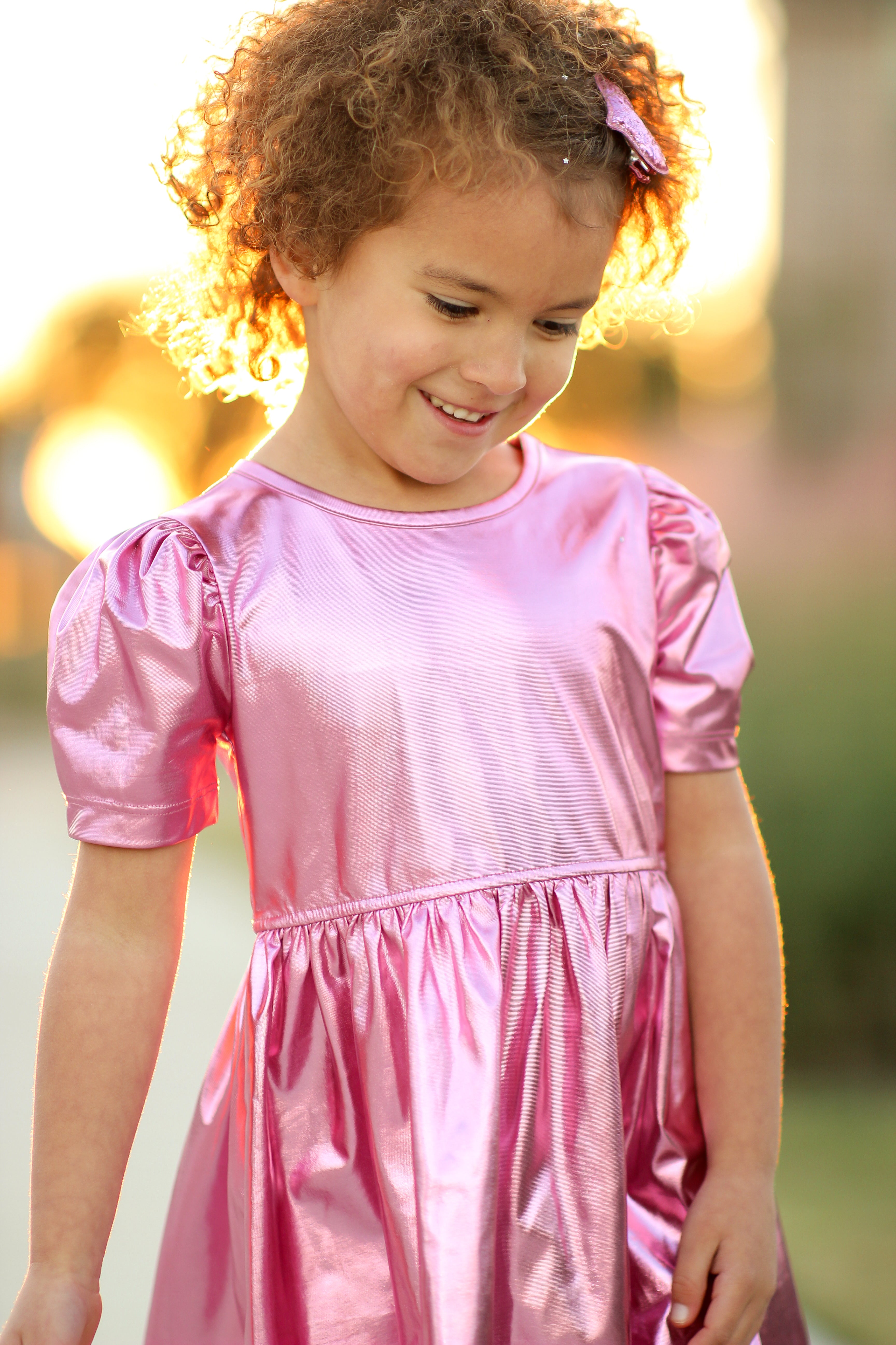 Penelope Metallic Dress- Bubblegum Pop