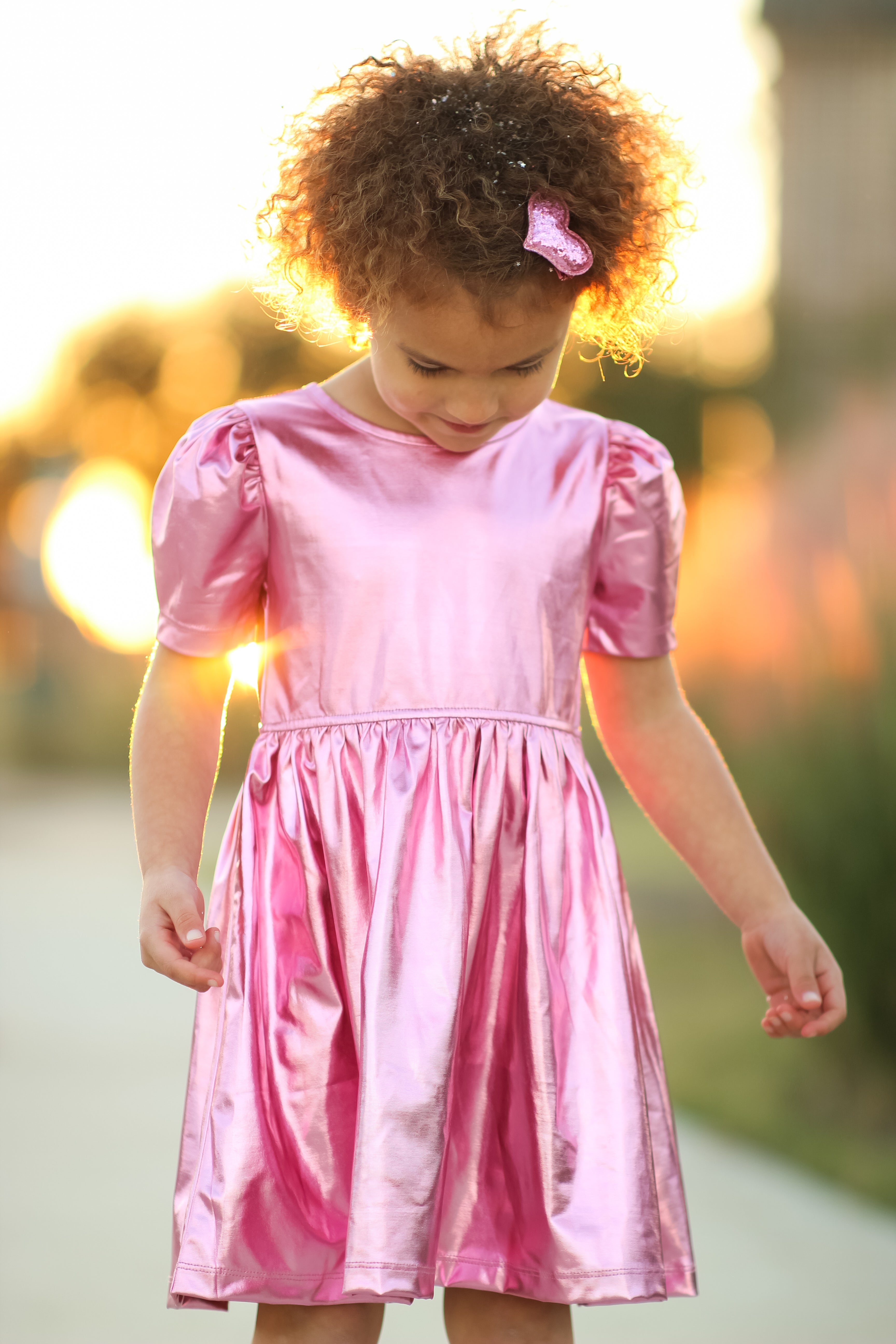 Penelope Metallic Dress- Bubblegum Pop