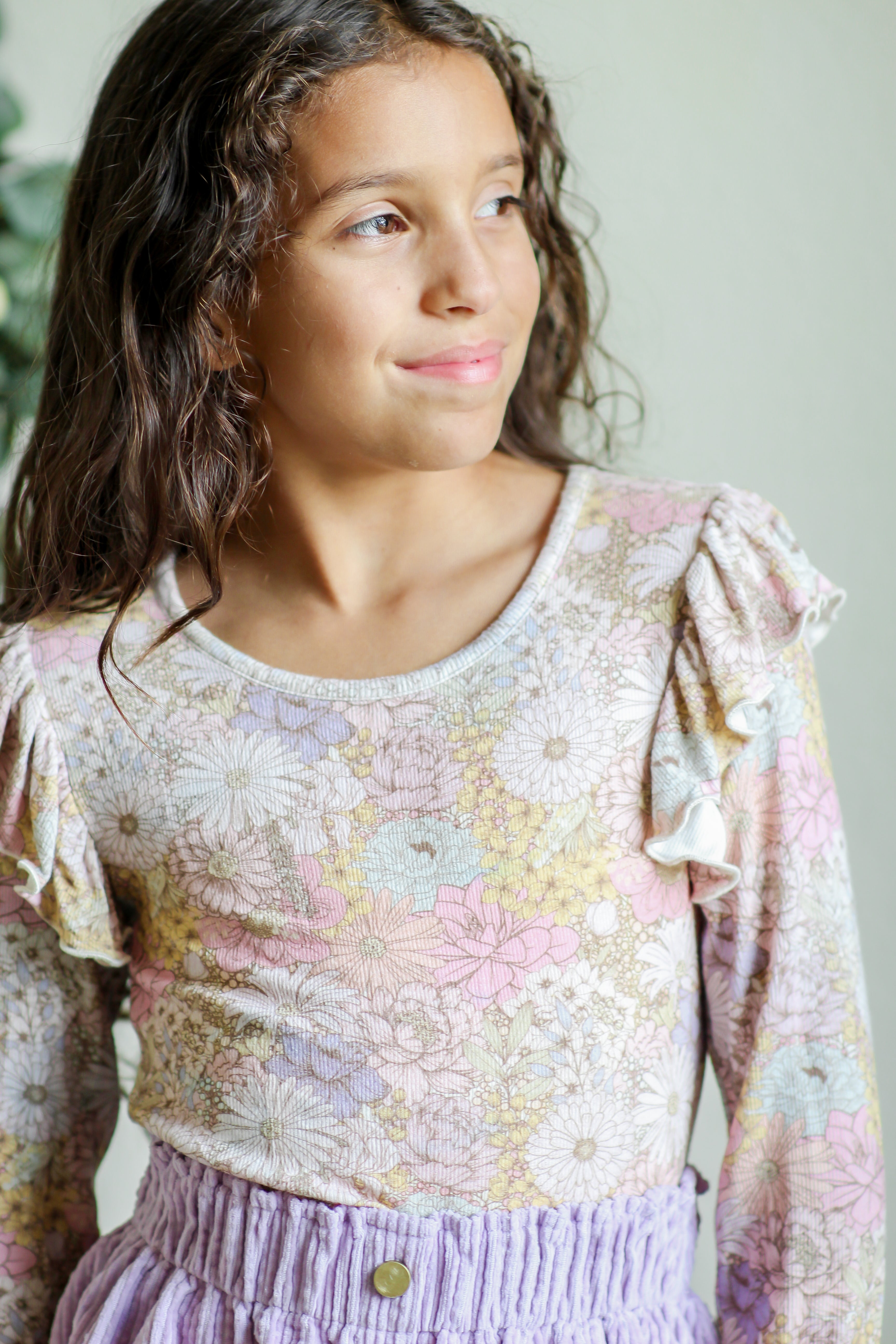 Ribbed Ruffle Top - Dusky Dahlia
