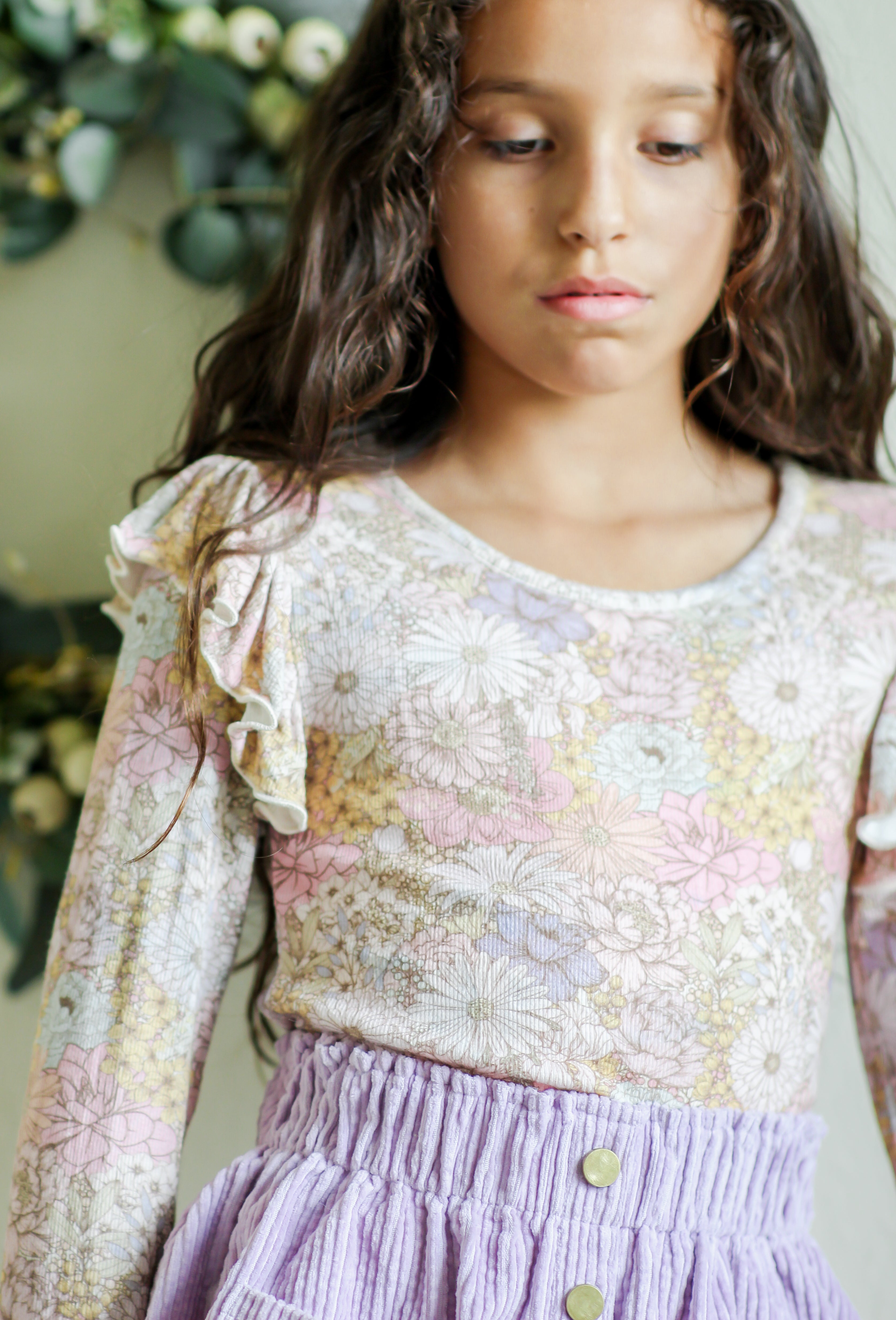 Ribbed Ruffle Top - Dusky Dahlia