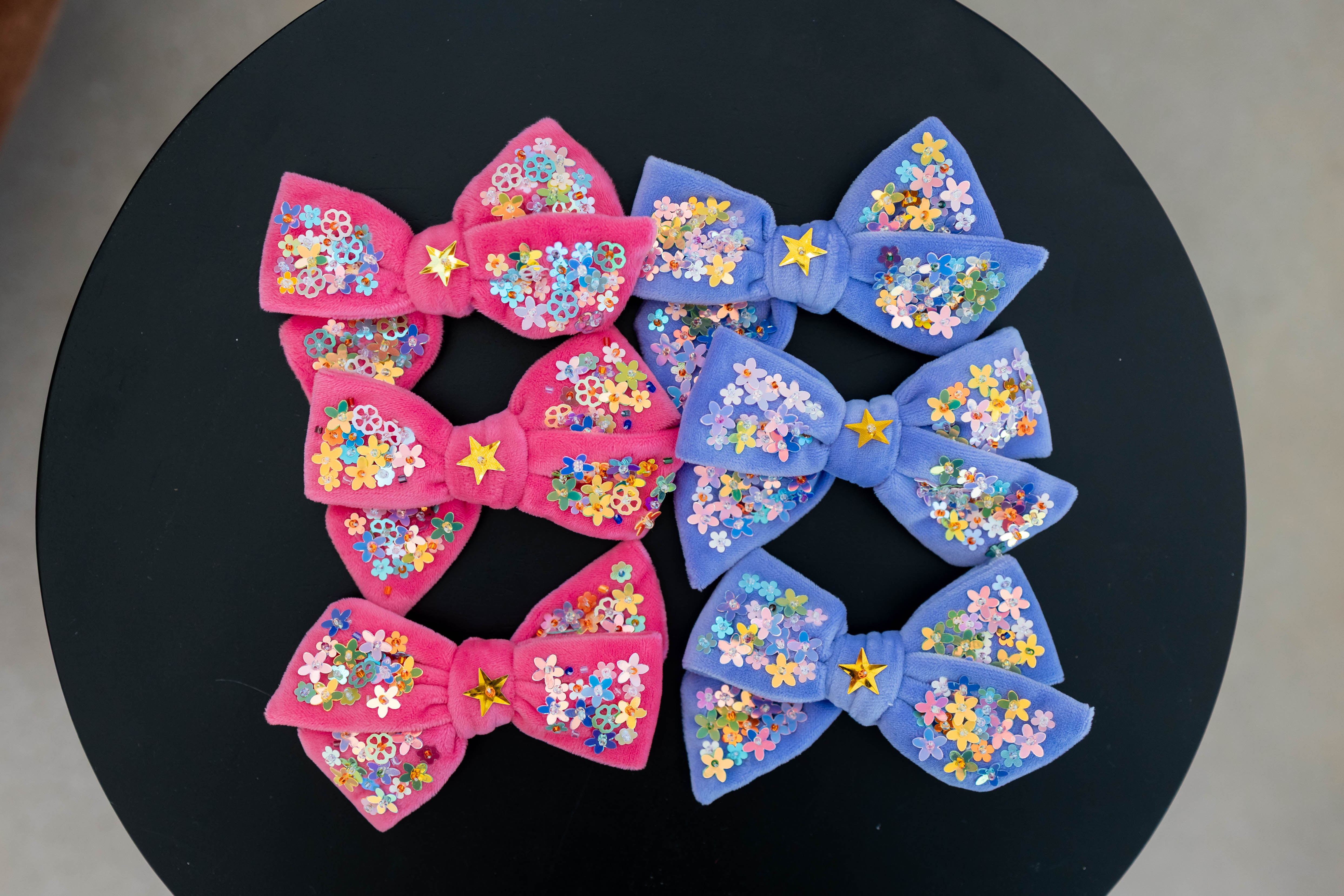 Velvet Sparkle Hair Bow - Floral Frenzy (Multiple Colors)