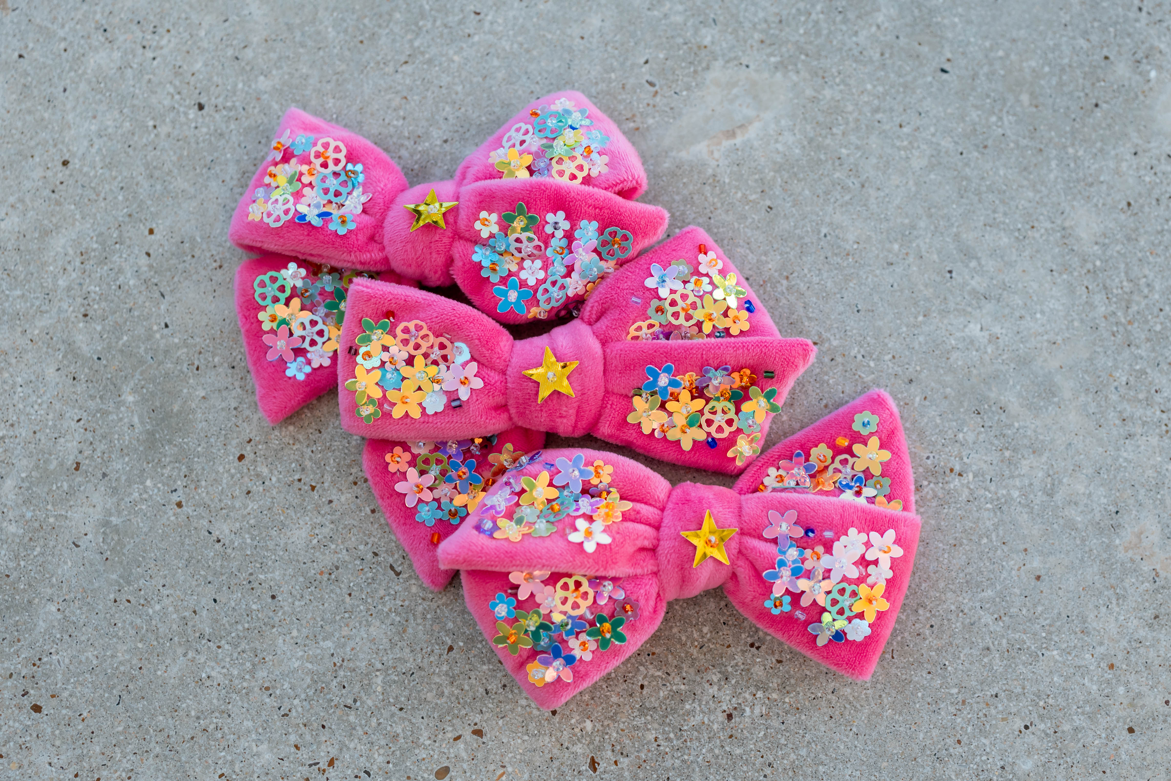 Velvet Sparkle Hair Bow - Floral Frenzy (Multiple Colors)