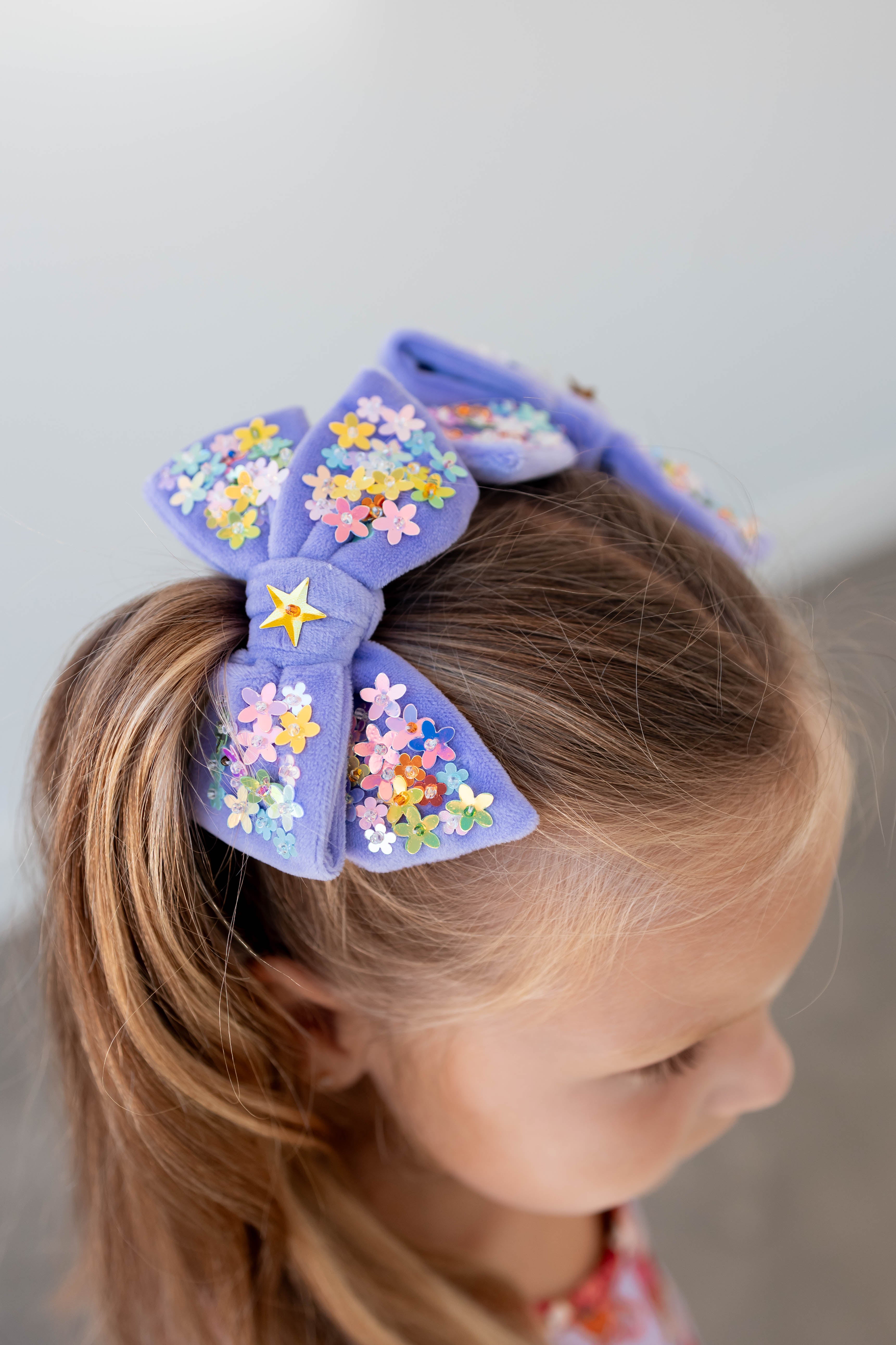 Velvet Sparkle Hair Bow - Floral Frenzy (Multiple Colors)