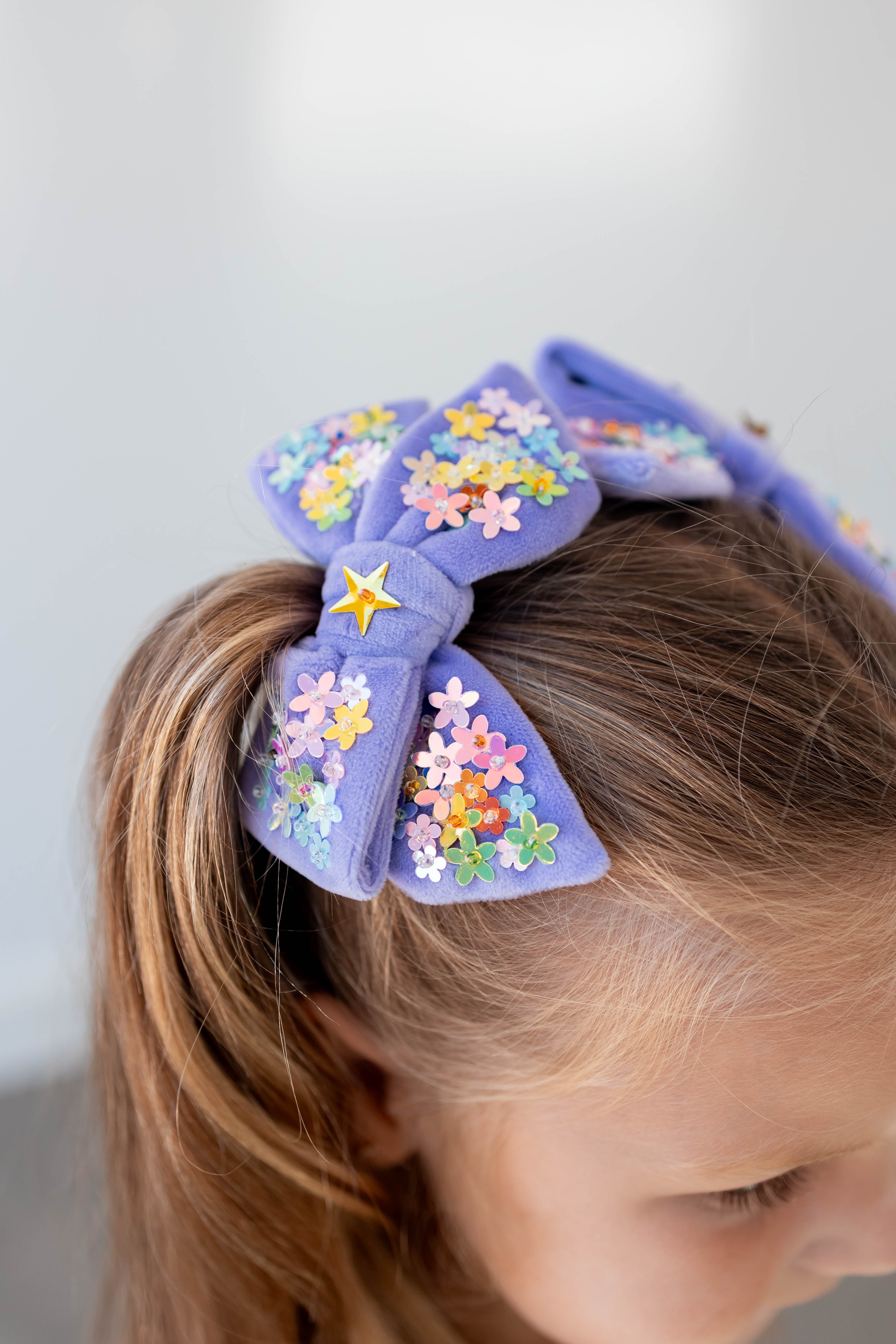 Velvet Sparkle Hair Bow - Floral Frenzy (Multiple Colors)