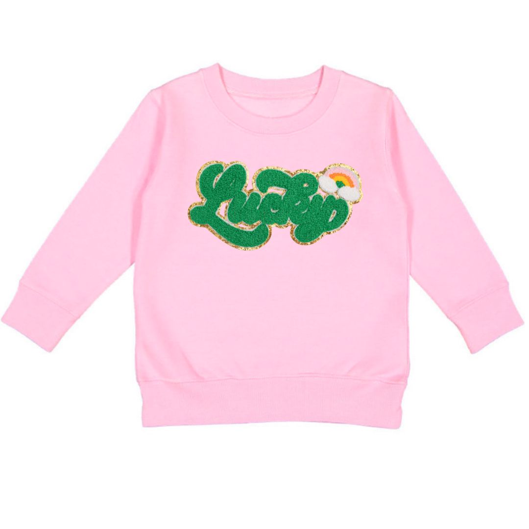 Lucky Script Patch St. Patick's Day Sweatshirt - Kids - Pink