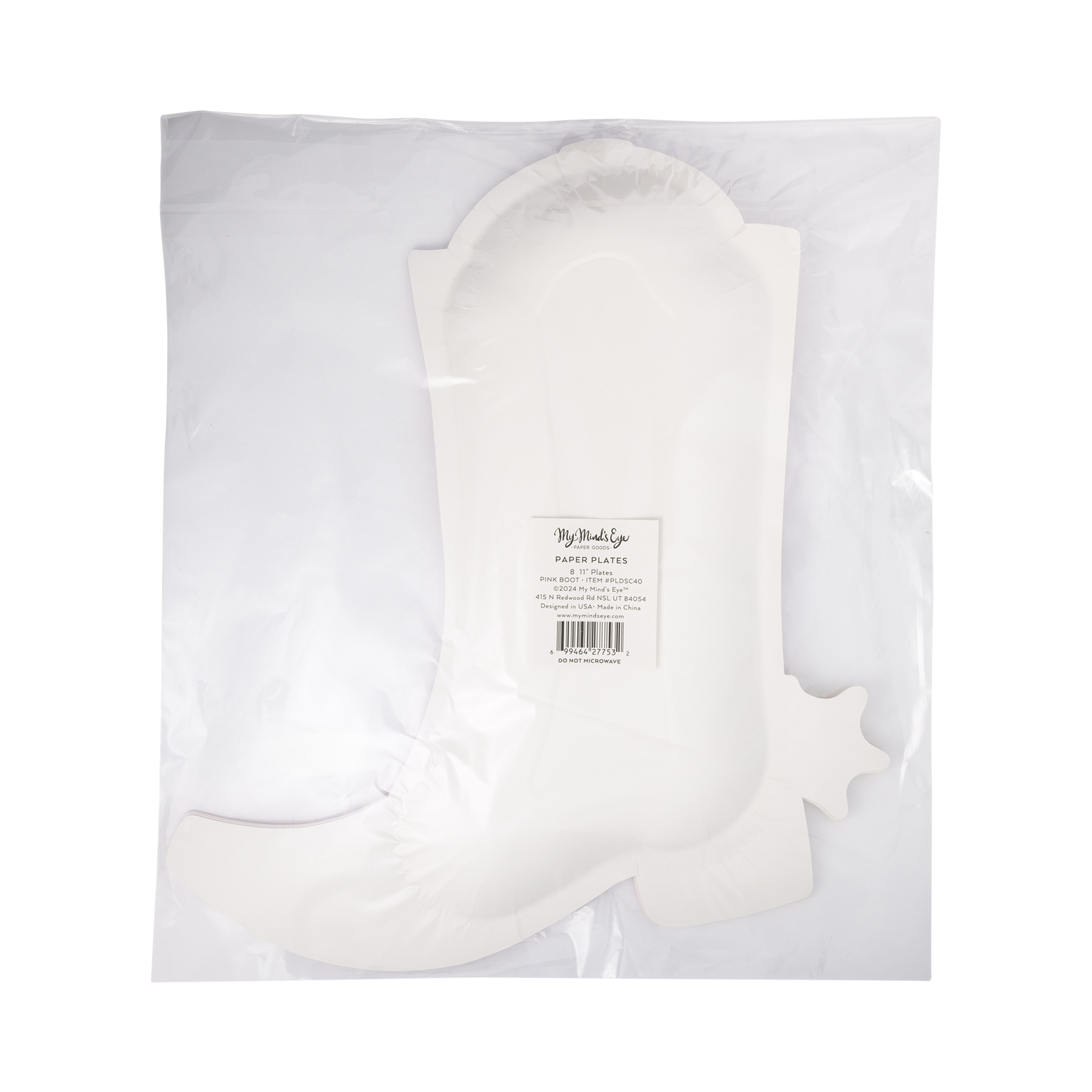 Cowgirl Pink Boot Shaped Plate - 8PK