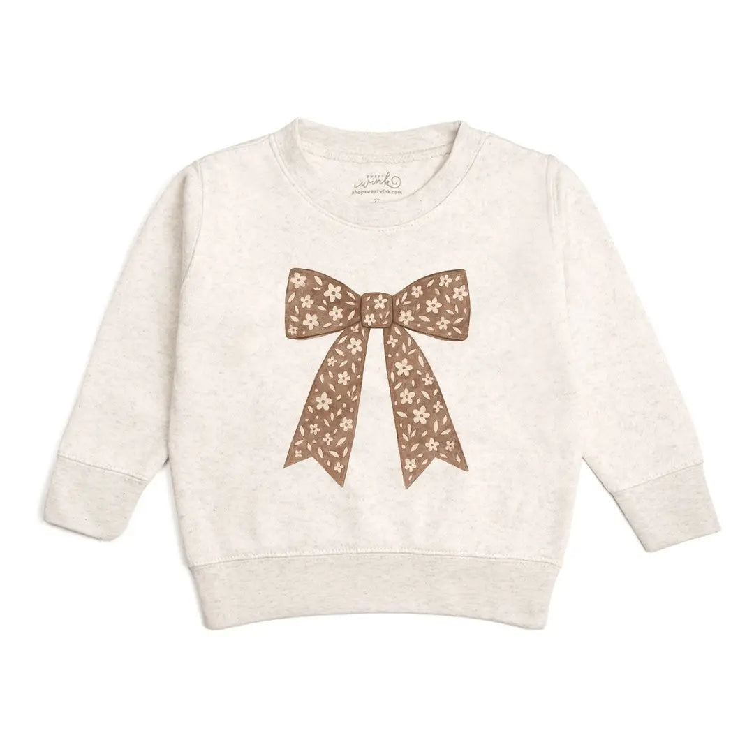 Sweet Wink Mocha Floral Bow Patch Sweatshirt - Natural Heather