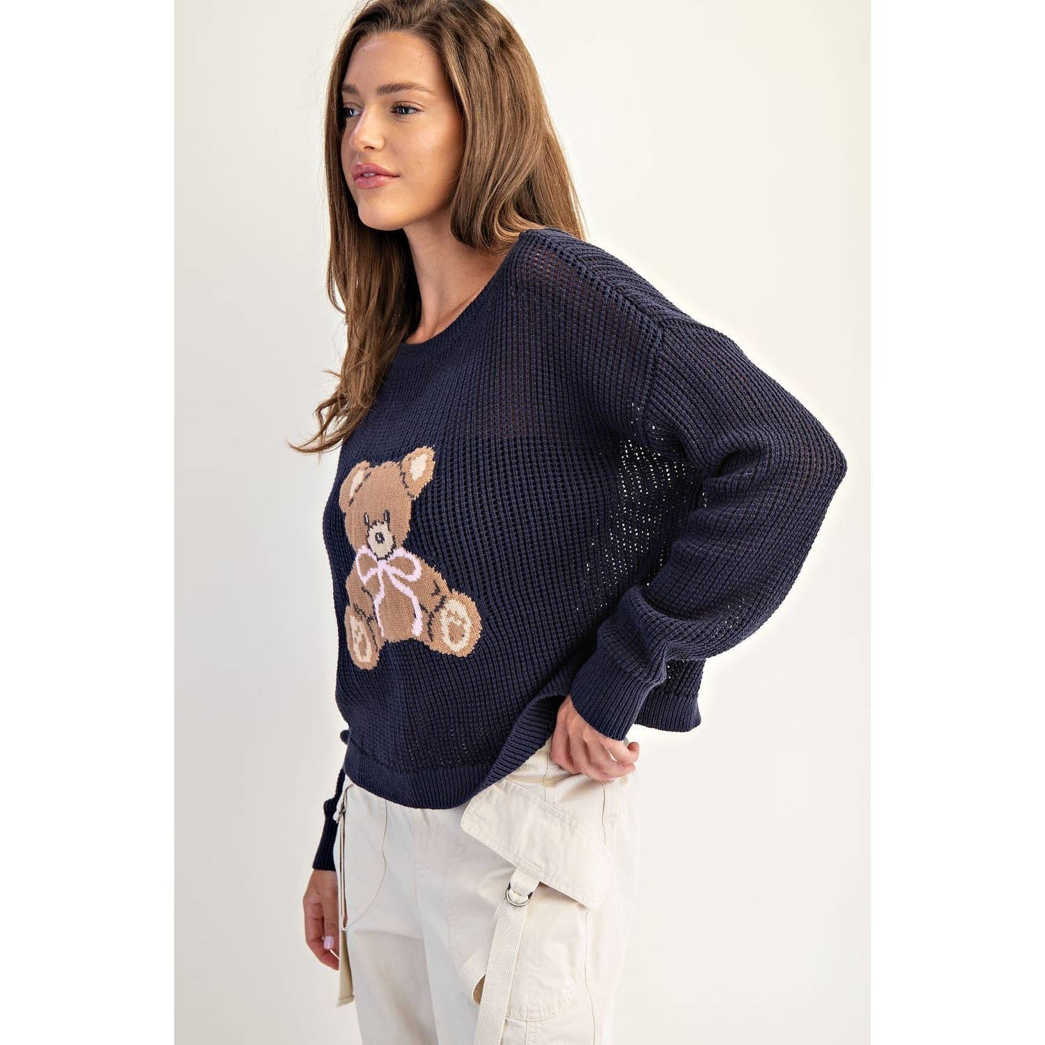 Teddy Bear Knit Sweater Top: OFF WHITE / M