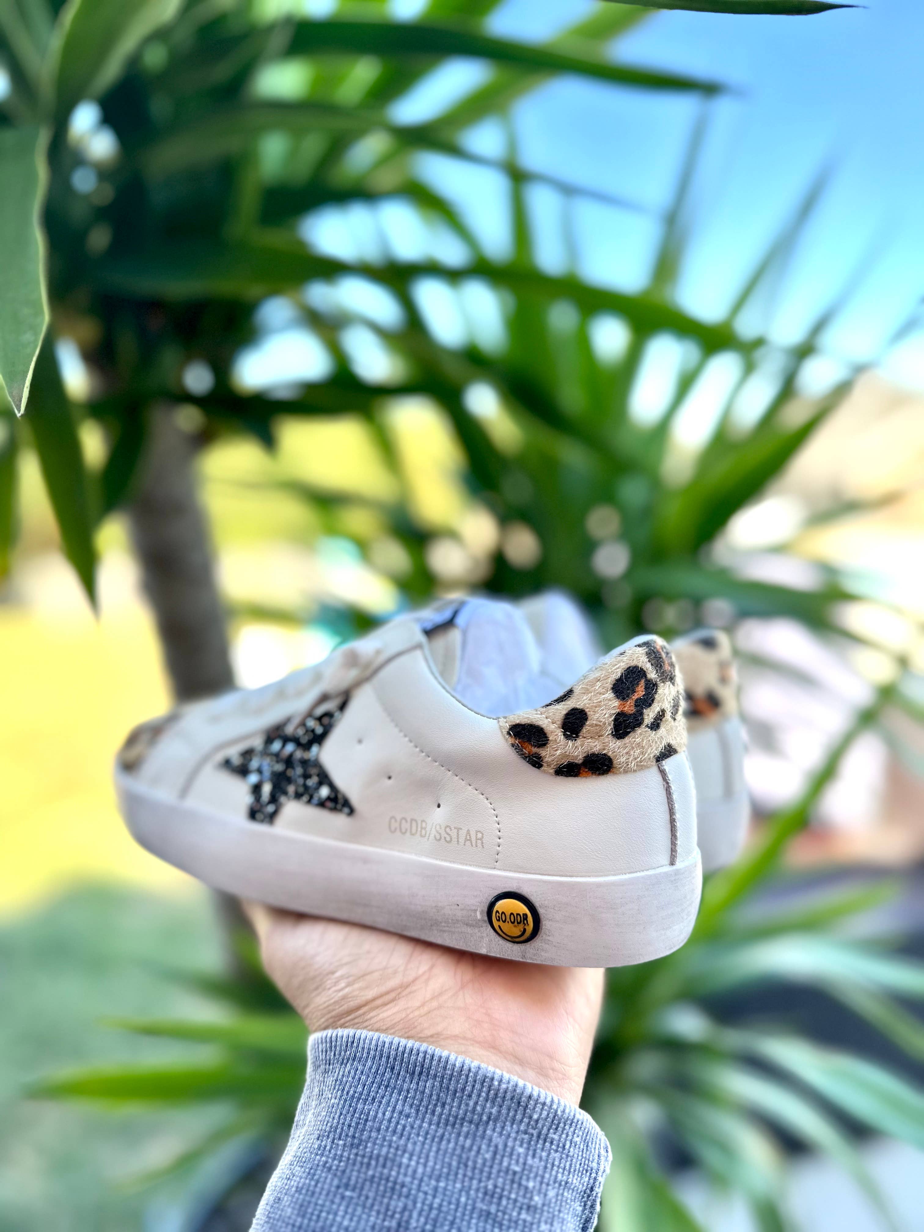 Black Glitter Star & Cheetah Sneakers