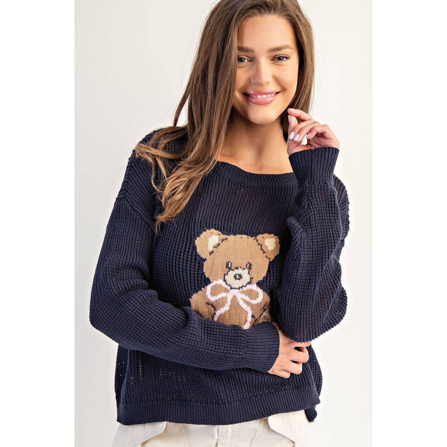 Teddy Bear Knit Sweater Top: OFF WHITE / L