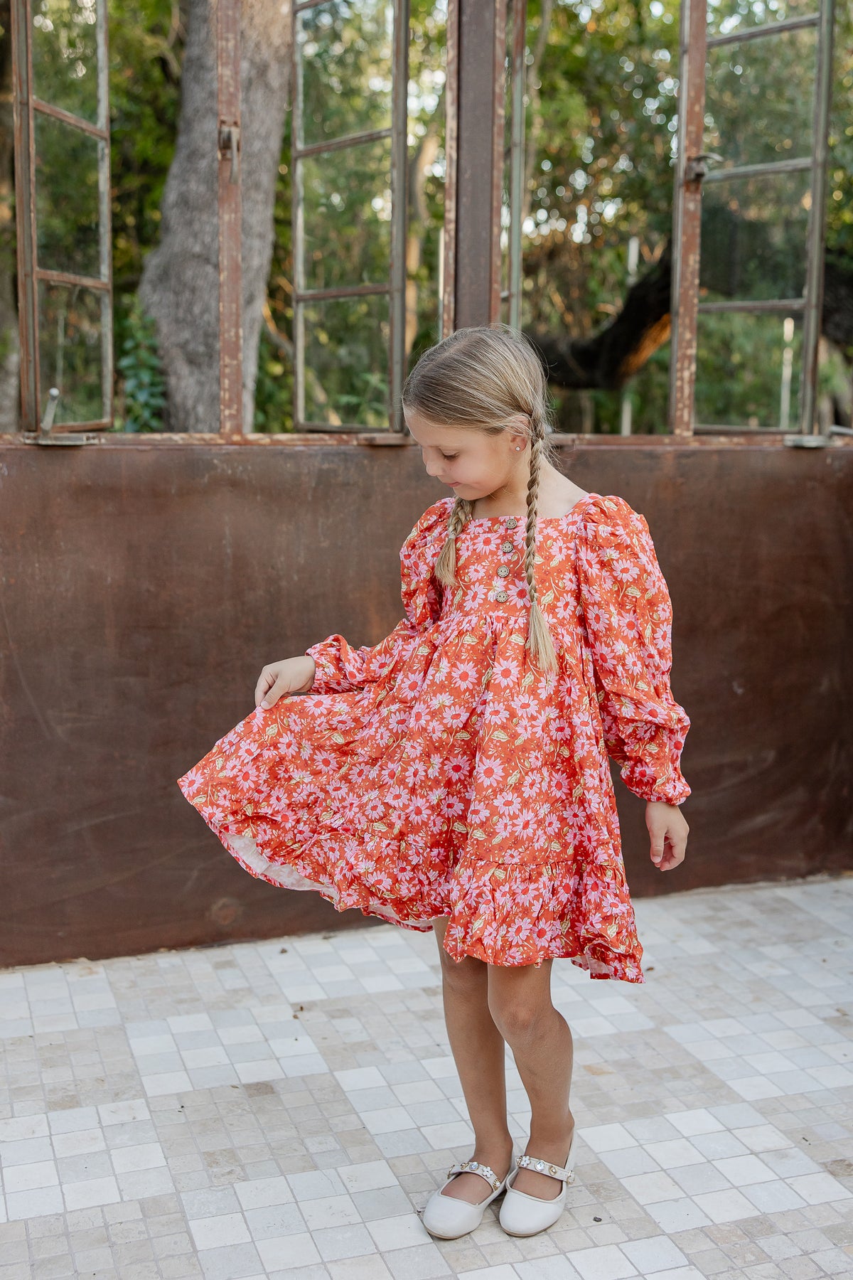 Puff Sleeve Gauze Dress - Cherry Fizz