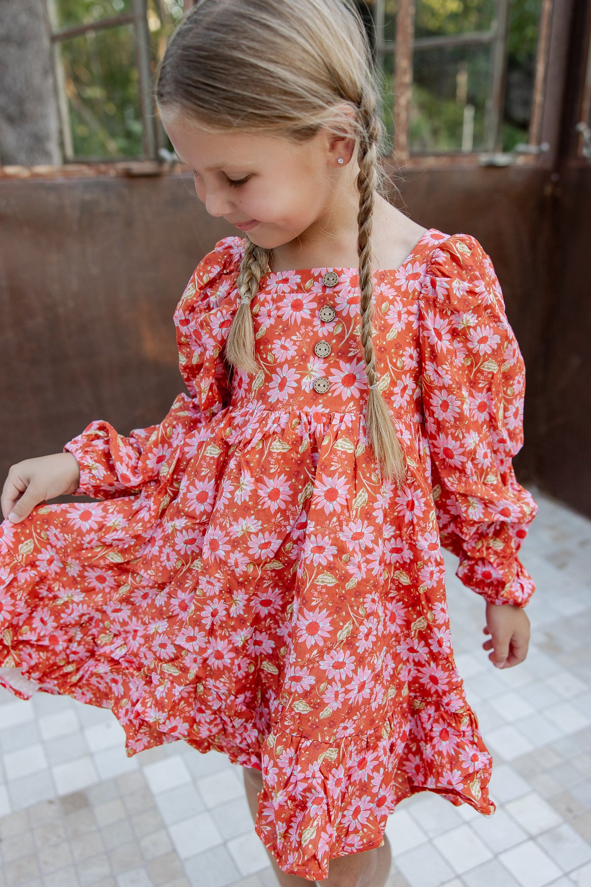 Puff Sleeve Gauze Dress - Cherry Fizz