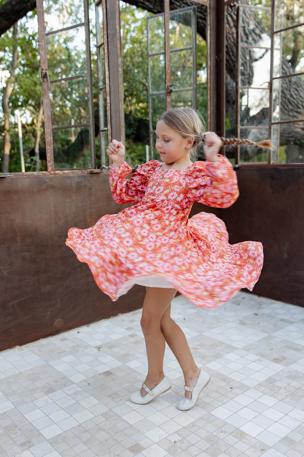 Puff Sleeve Gauze Dress - Cherry Fizz