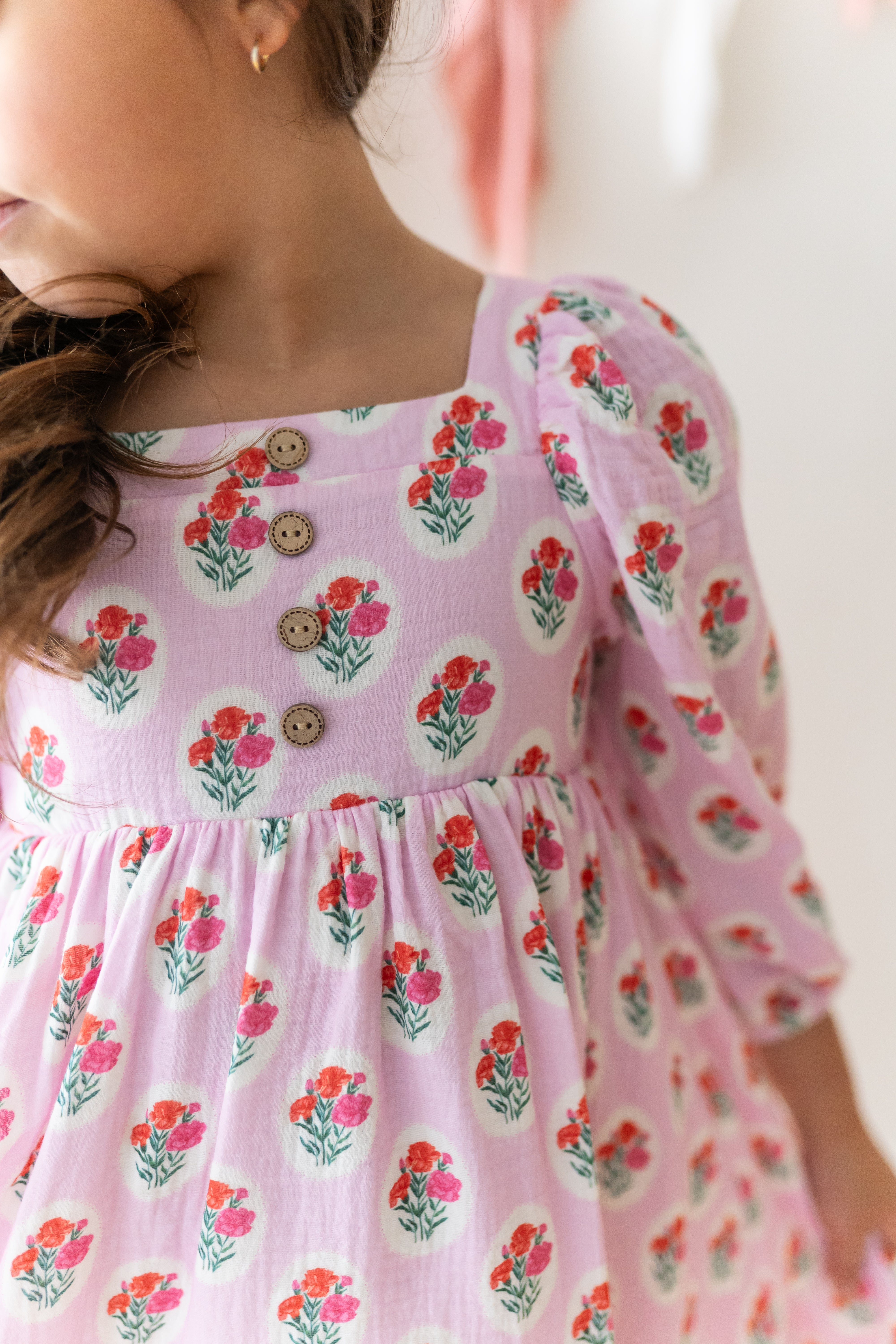 Puff Sleeve Gauze Dress - Berry Sweet