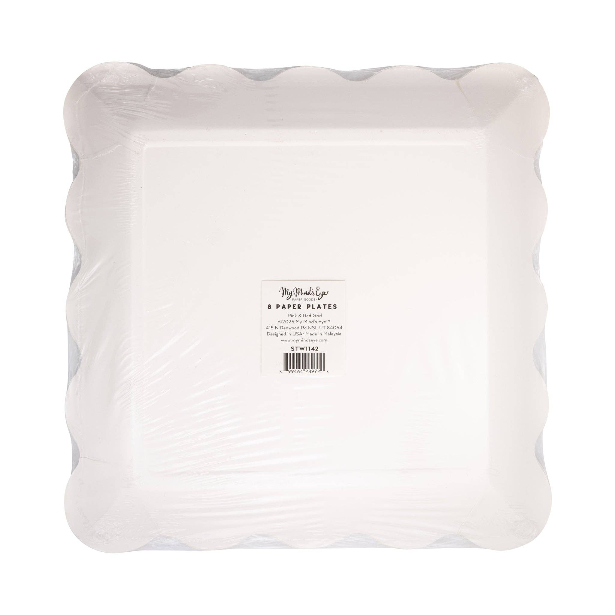 STW1142 - Red and Pink Grid Scallop Square Plate