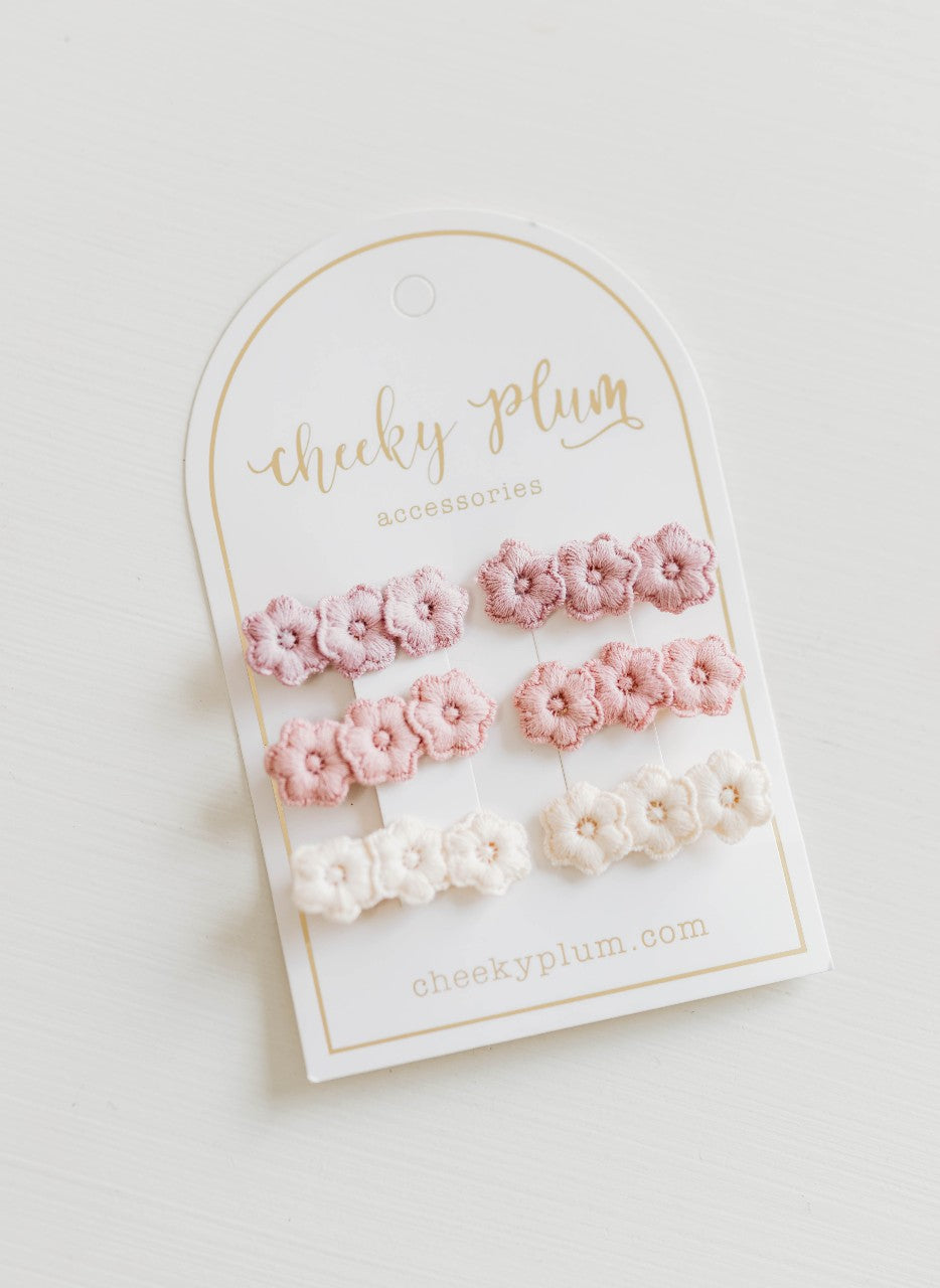 Embroidery Hair Clip Set - Pink Ombre