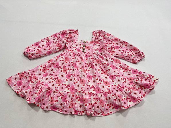 Puff Sleeve Gauze Dress - Sweet Rosebud