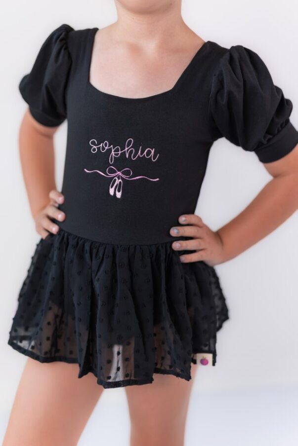 Puff Sleeve Skirted Leotard - Noir Nights
