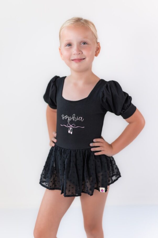 Puff Sleeve Skirted Leotard - Noir Nights