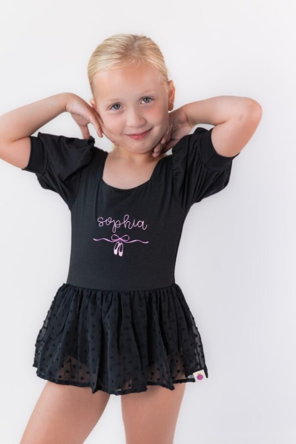 Puff Sleeve Skirted Leotard - Noir Nights