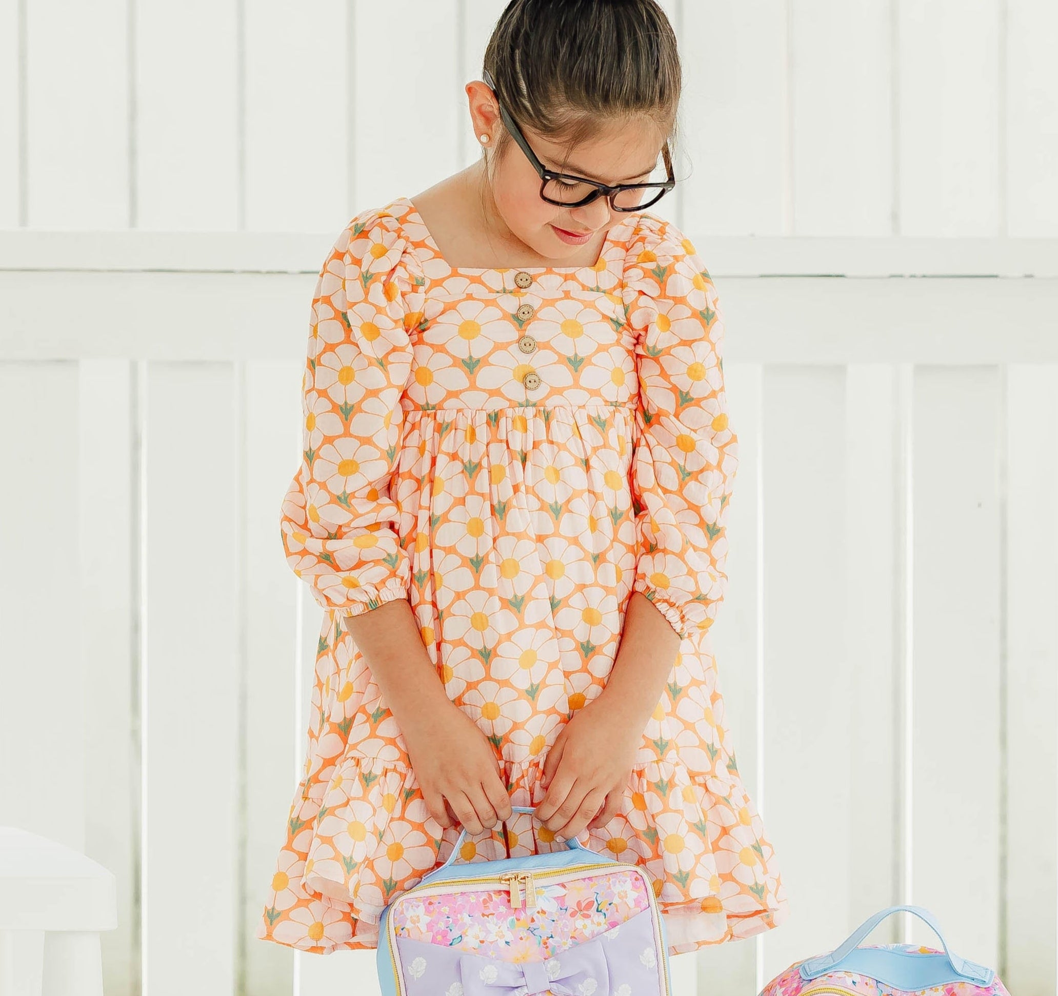 Puff Sleeve Gauze Dress - Flower Era