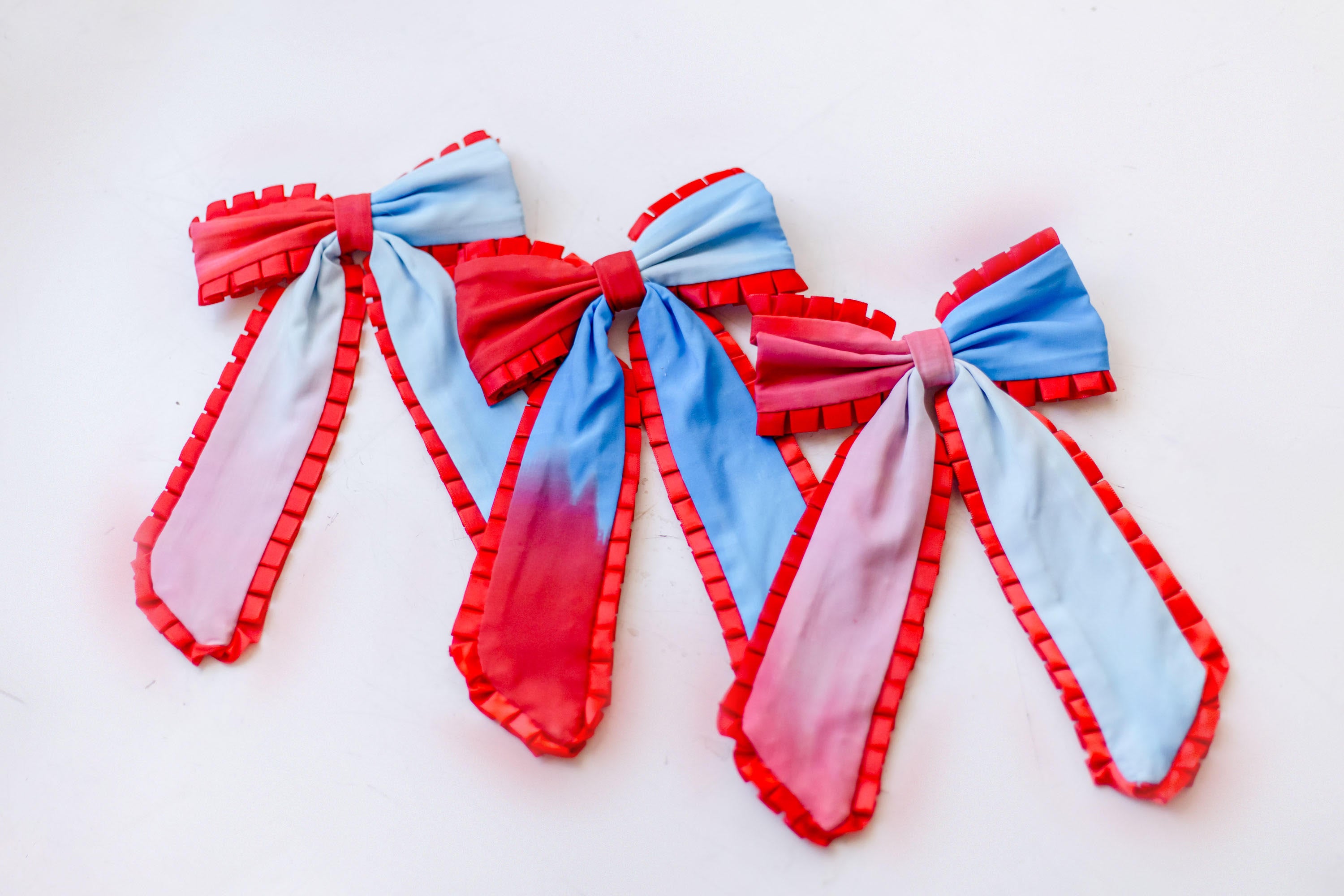 Ruffle Trim Hair Bow - Red, White & Bow-tiful