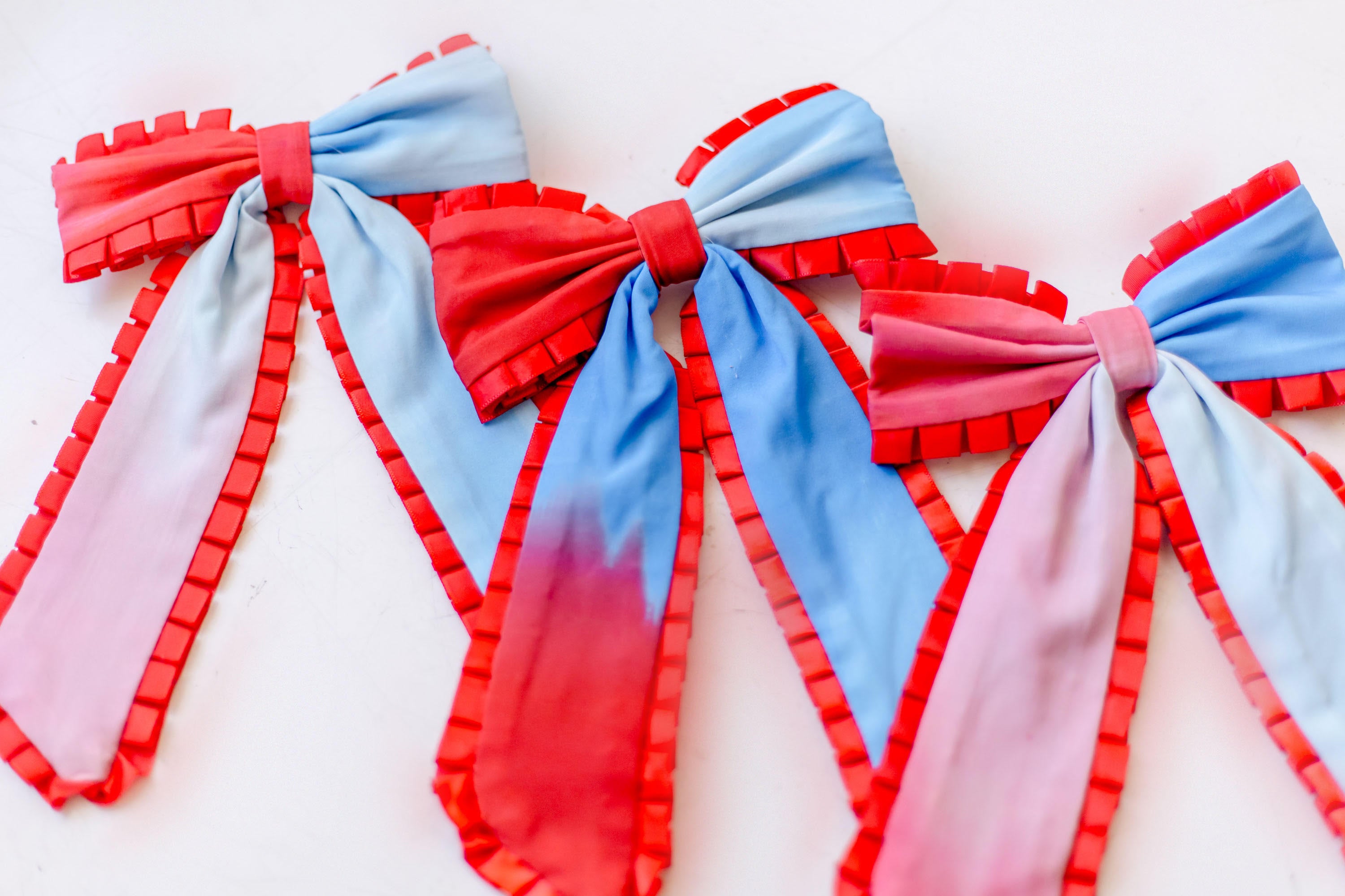Ruffle Trim Hair Bow - Red, White & Bow-tiful