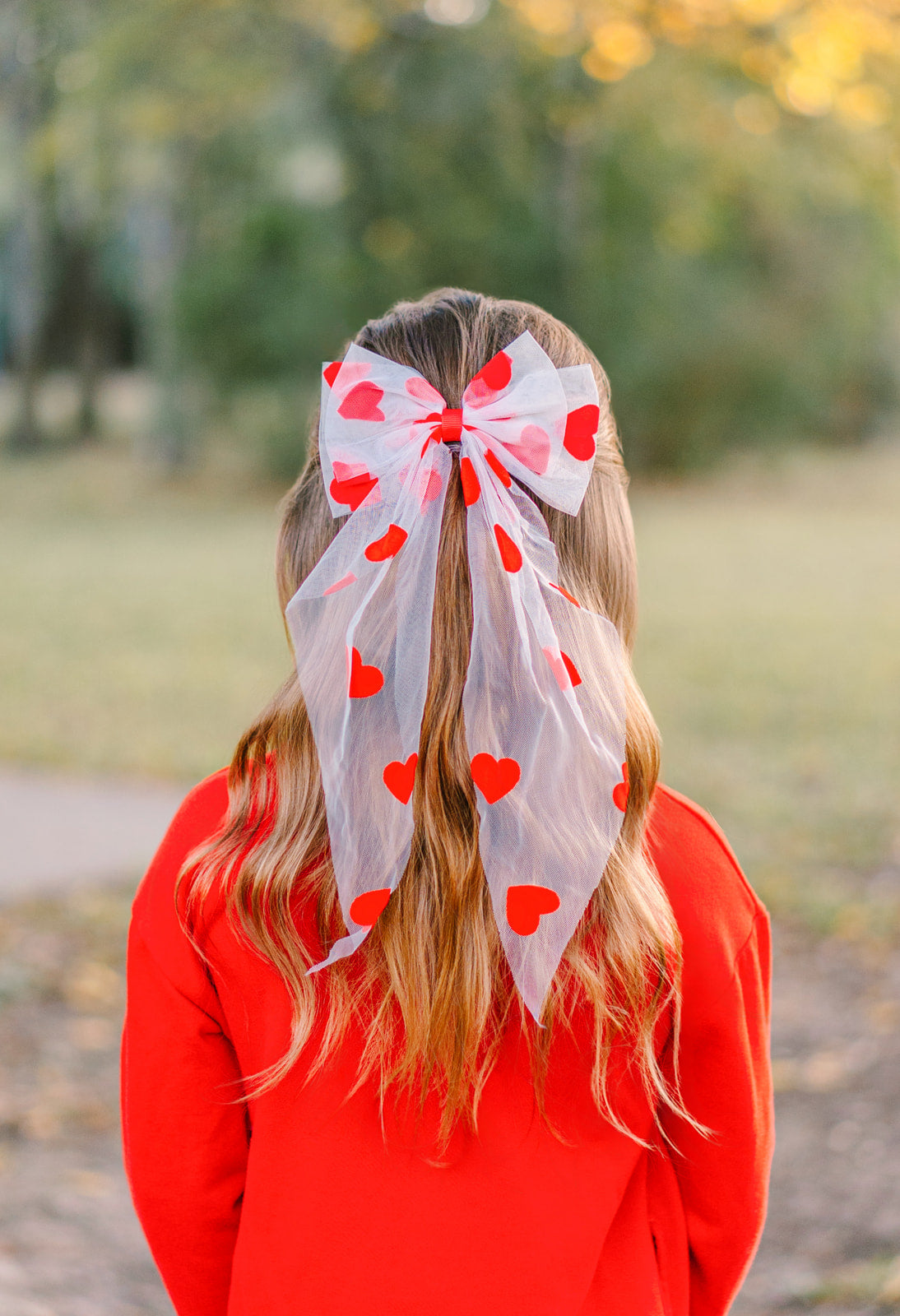 Tulle Hair Bow - Red Hearts