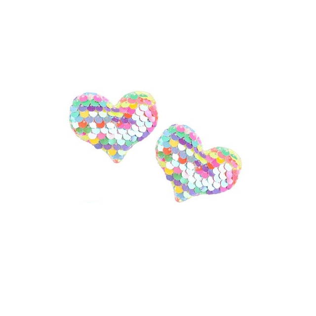 Sequin Hair Clip Set - Rainbow Heart