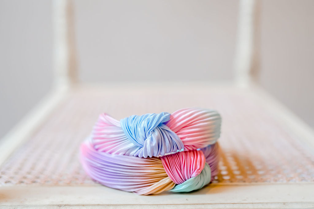 Pleated Ombre Knot Headband - Rainbow