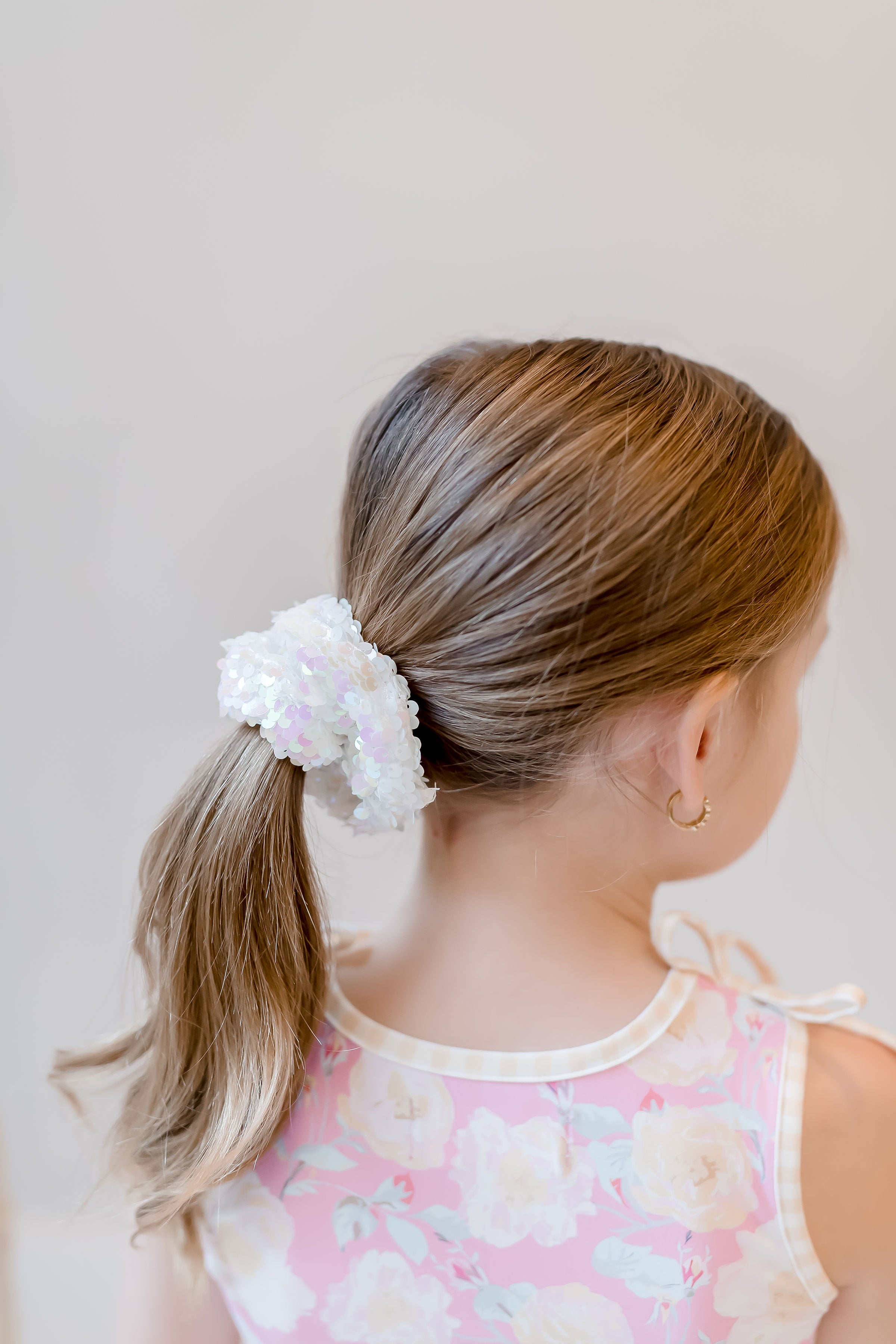 Iridescent Sequin Scrunchie - White