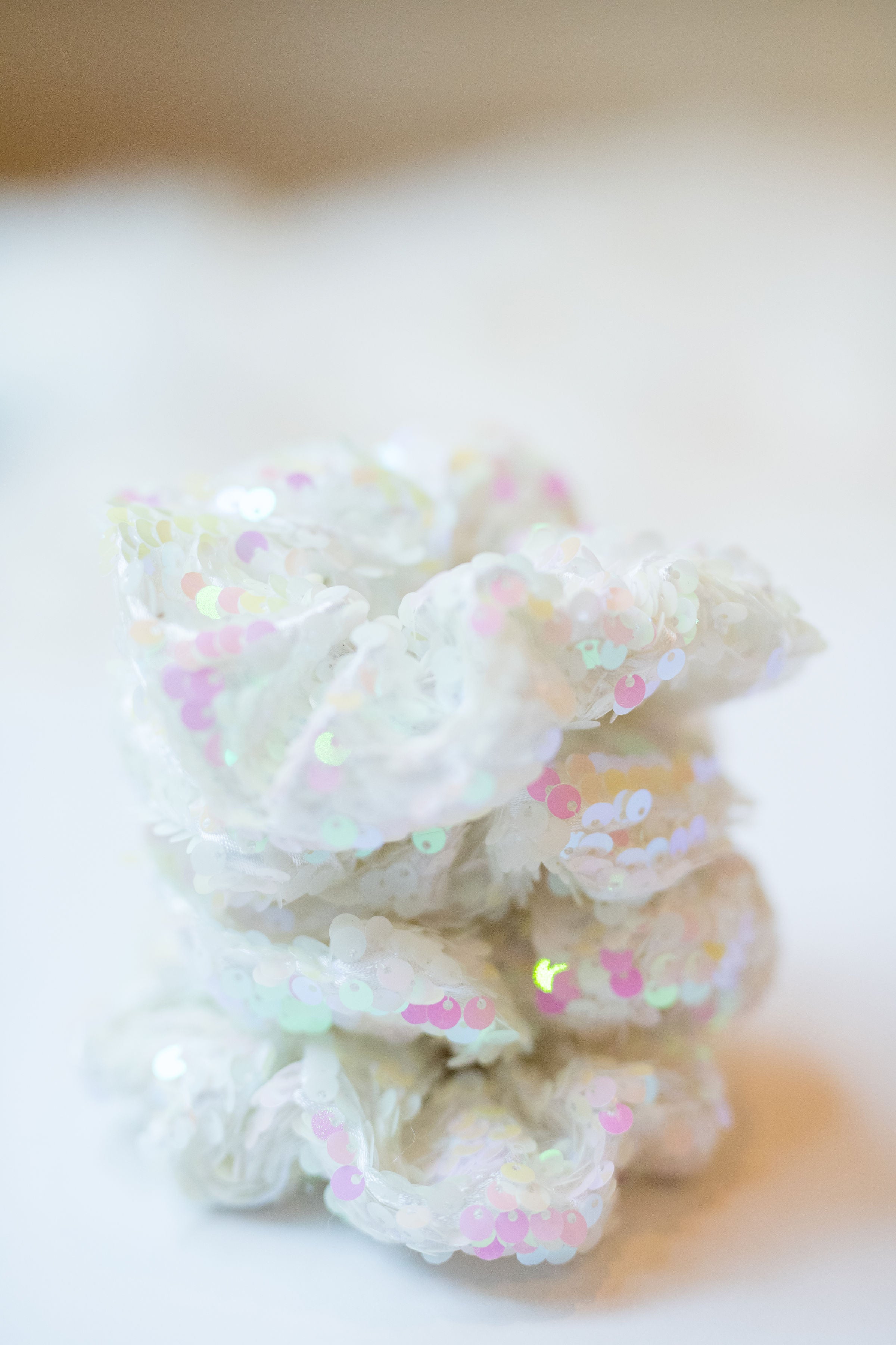 Iridescent Sequin Scrunchie - White