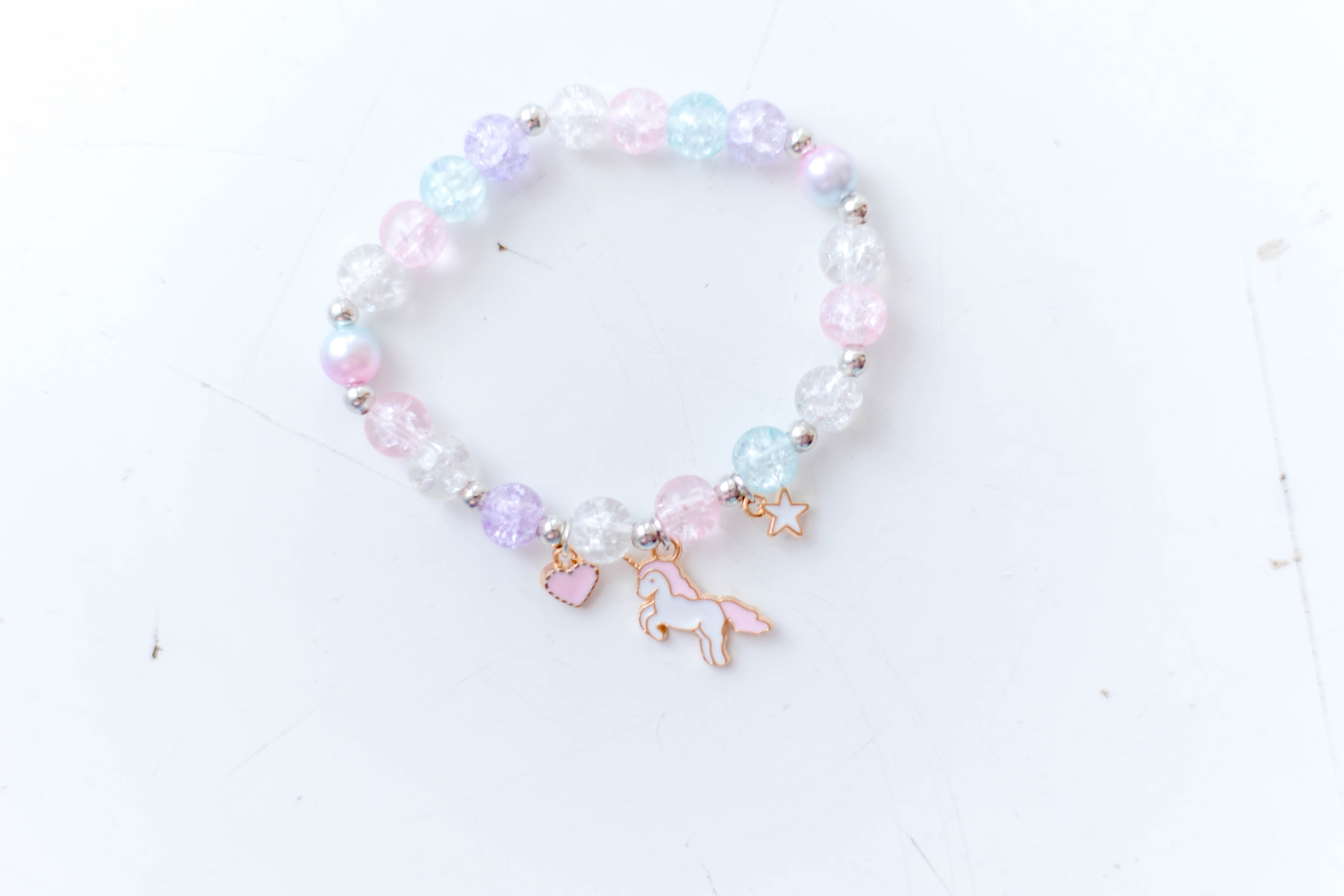 Crushed Glass Bead Stretch Bracelet - Unicorn Love