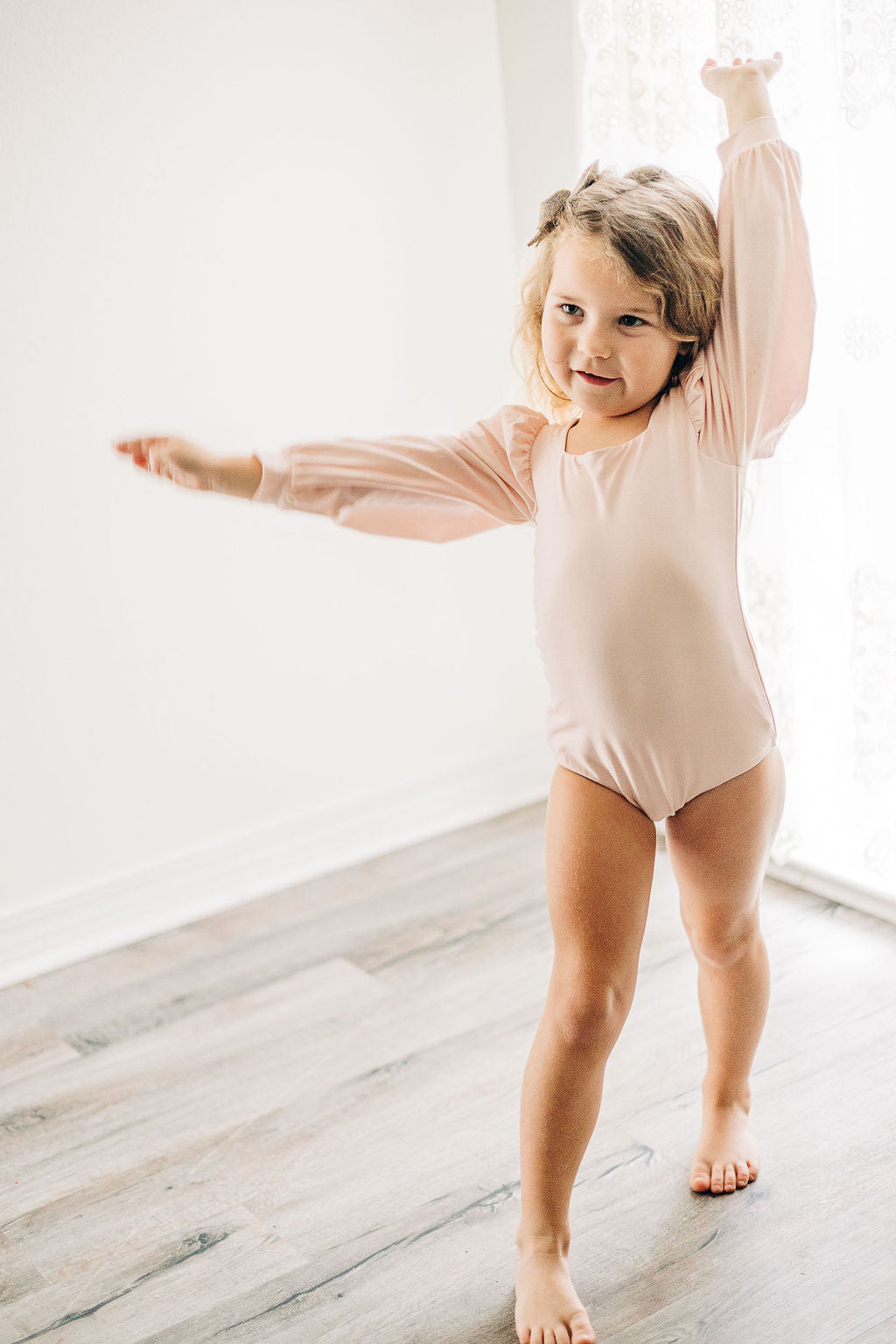 Puff Sleeve Leotard - Pink Bliss (Long Sleeve)