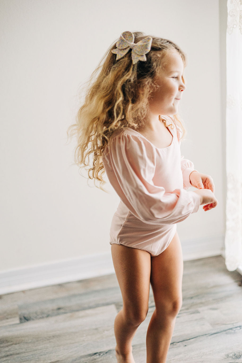 Puff Sleeve Leotard - Pink Bliss (Long Sleeve)