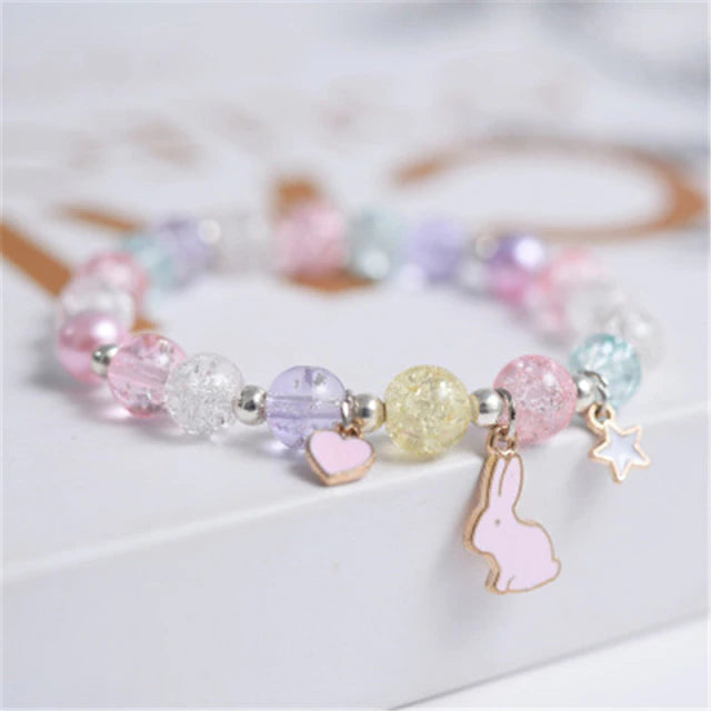 Crushed Glass Bead Stretch Bracelet - Bunny Love