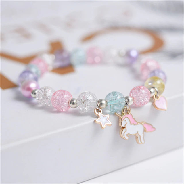 Crushed Glass Bead Stretch Bracelet - Unicorn Love