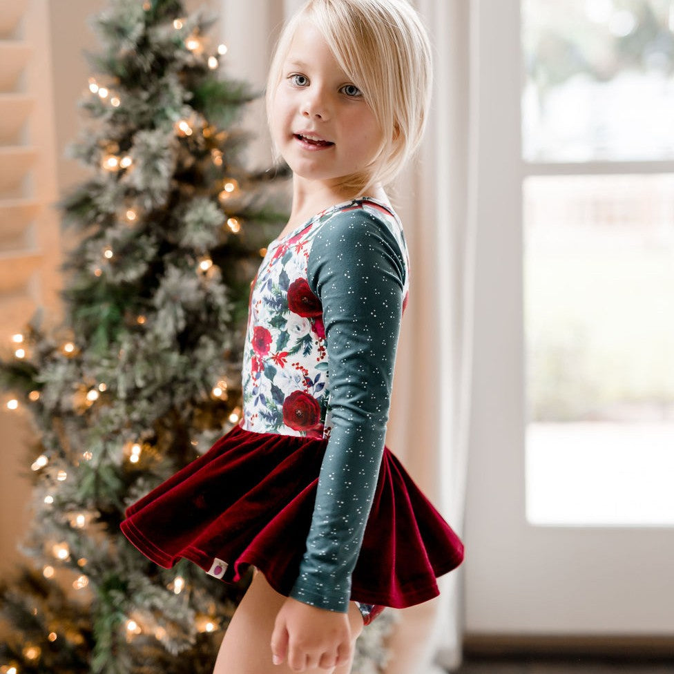 Farrah Velvet Leotard - Holly Jolly